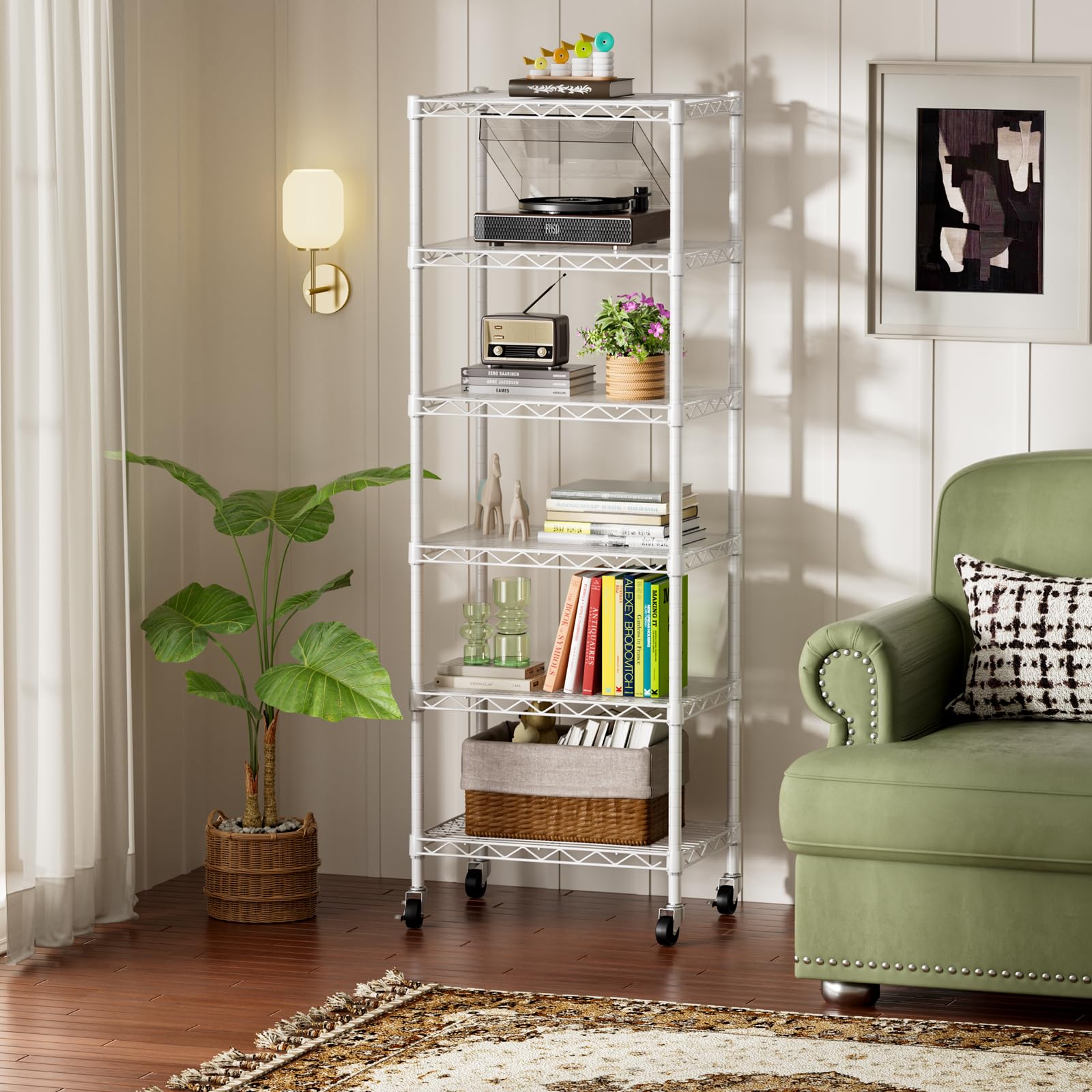 SINGAYE 3 Small Shelves Storage Shelf Wire Shelving Unit Metal Shelf Adjustable Organizers Storage Shelving with Wheels for Bathroom Laundry Room Kitchen Pantry11.5”D x 17.5”W x 30.5”H White