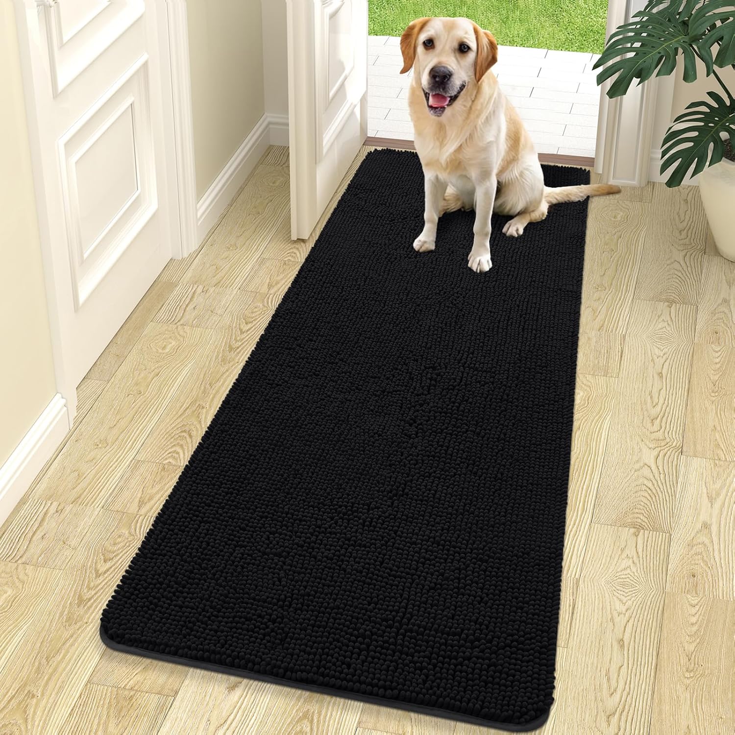 OLANLY Dog Door Mat for Muddy Paws 70x24, Absorbs Moisture and Dirt, Absorbent Non-Slip Washable Doormat, Quick Dry Chenille Mud Mat for Dogs, Entry Indoor Entryway Carpet for Inside Floor, Beige