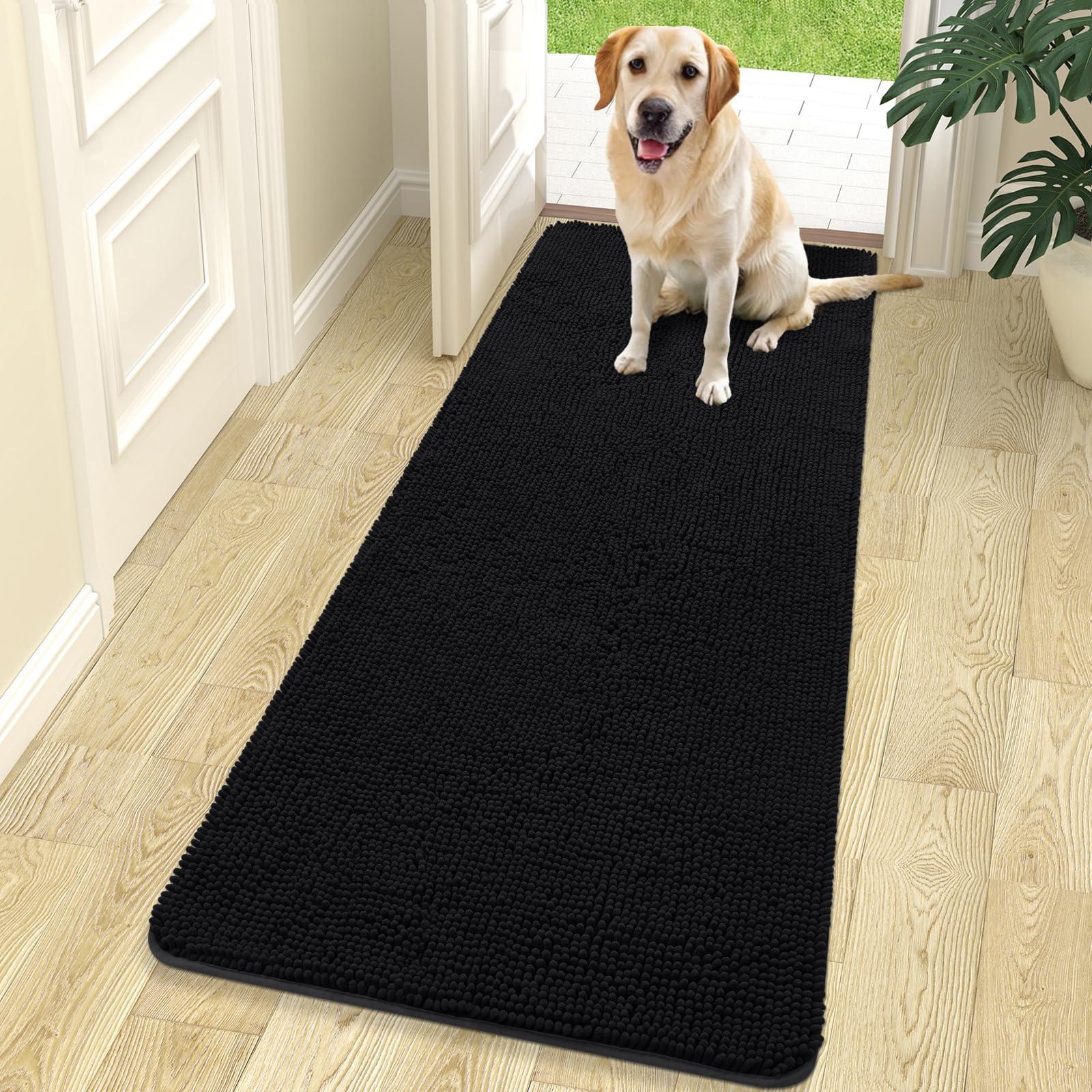 OLANLY Dog Door Mat for Muddy Paws 30x20, Absorbs Moisture and Dirt, Absorbent Non-Slip Washable Doormat, Quick Dry Chenille Mud Mat for Dogs, Entry Indoor Entryway Carpet for Inside Floor, Grey