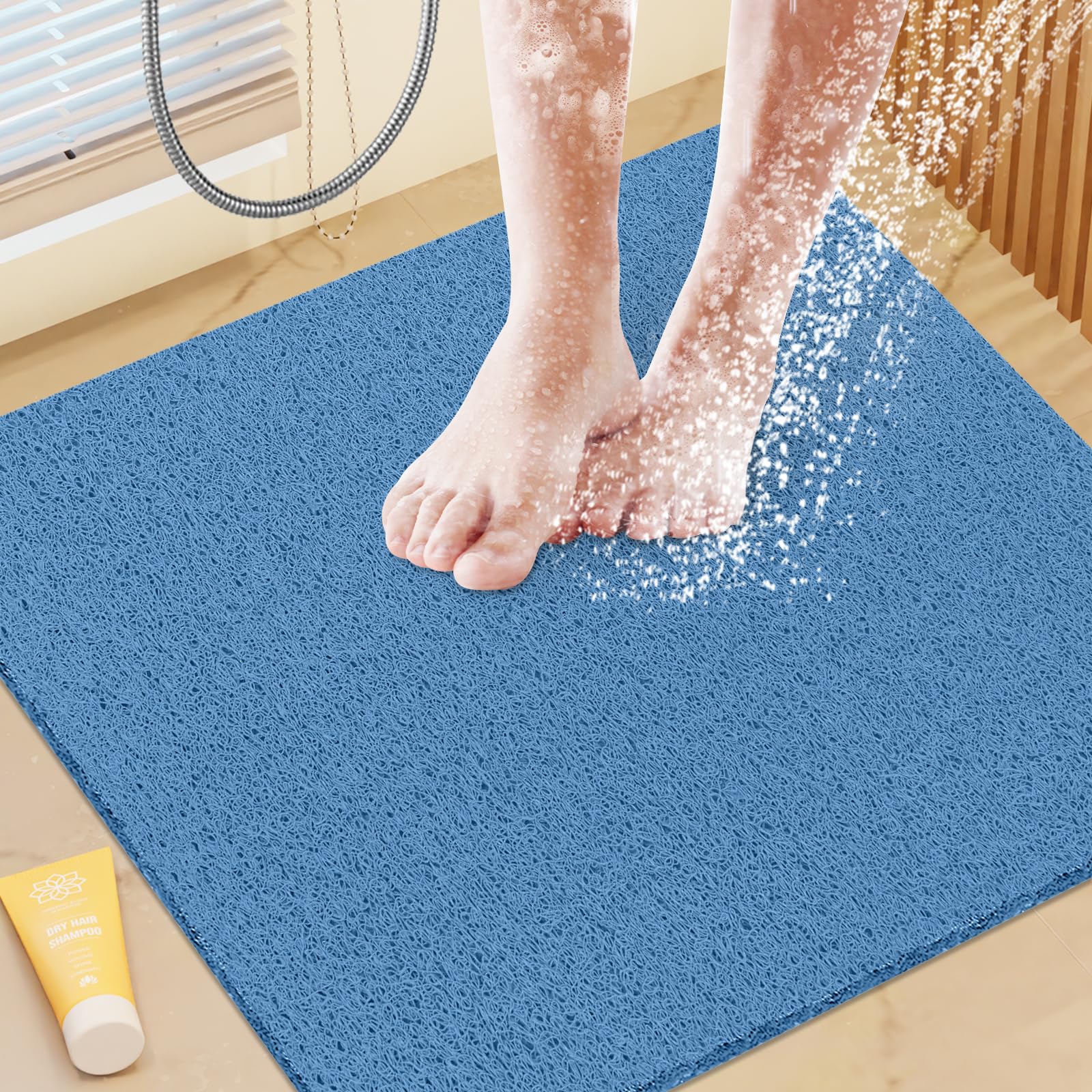 PVC Loofah Shower/Bathtub Mat Non-Slip, 24x16 inch, Soft Tub Mat with Drain, for Tub and Bathroom,Quick Drying,Grey