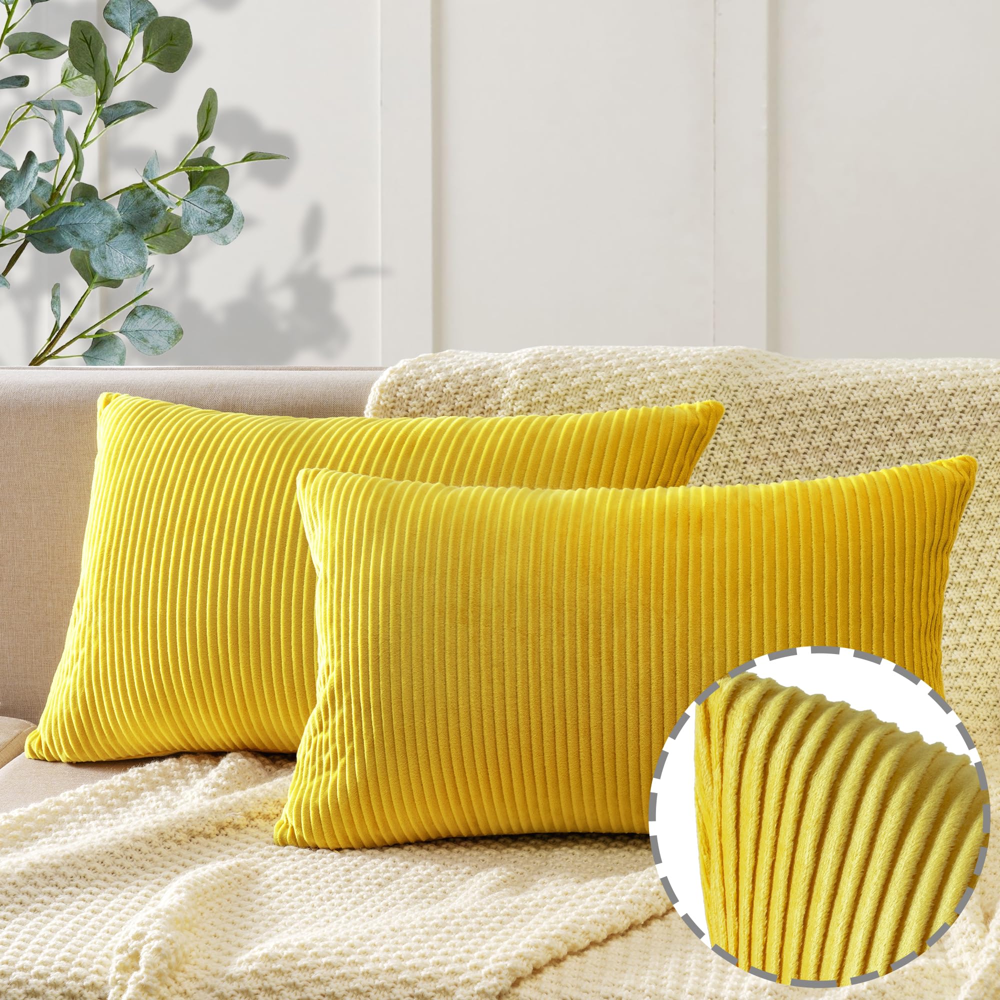 YCOLL Navy Blue Pillow Covers 18x18 Set of 2 Velvet Striped Pattern - Soft Throw Pillows for Home Decor, Luxury Decorative Pillow Covers for Couch, Bed,Living Room