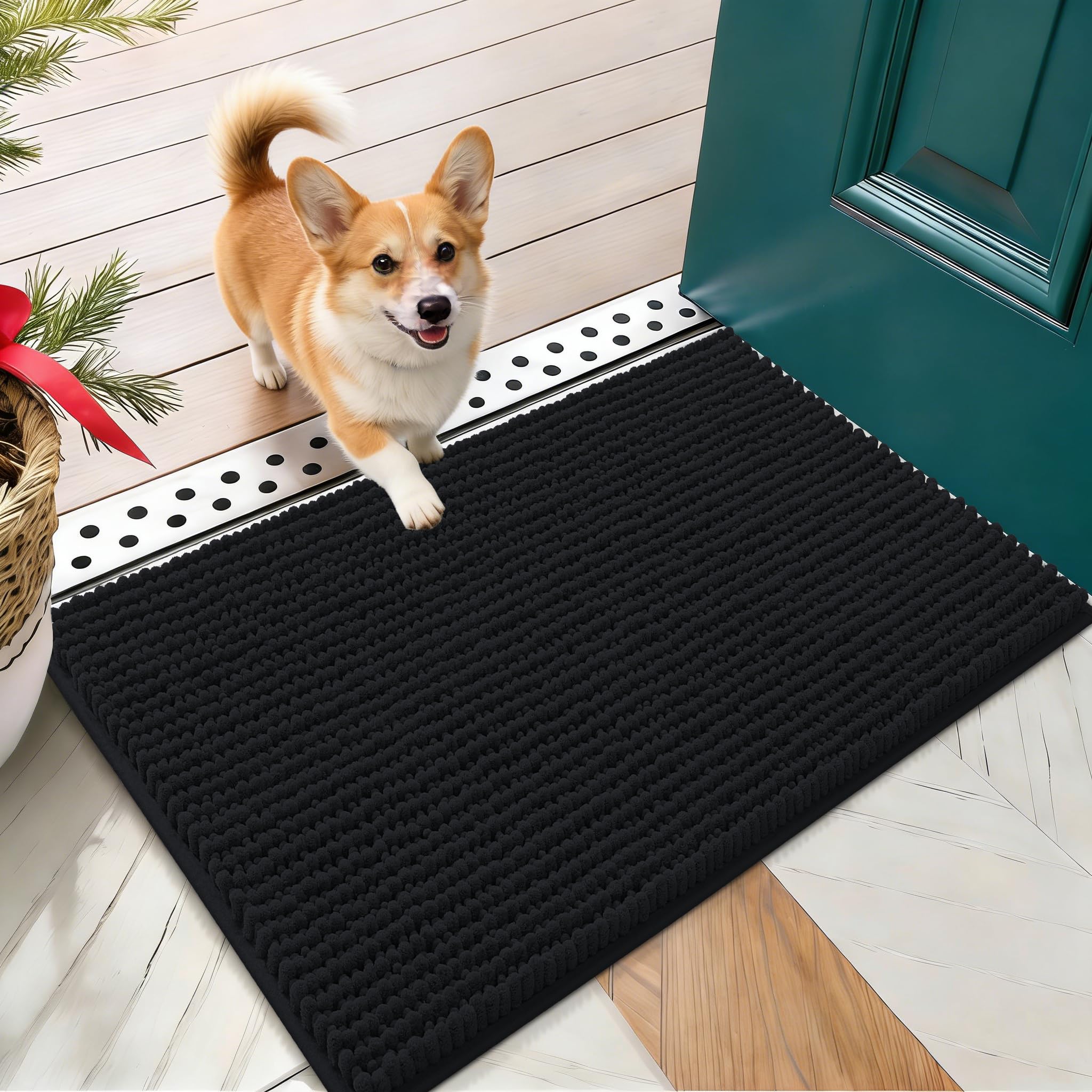 OLANLY Dog Door Mat for Muddy Paws 30x20, Ultra Absorbent Chenille Mud Doormat, Non-Slip Washable and Dirt Trapping Doormat for Indoor Entryway, Quick-Dry Indoor Pet Bed Mats for Dogs, Grey