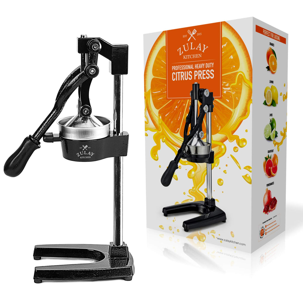 Zulay Kitchen Cast Iron Juicer - Easy-to-Clean Heavy-Duty Manual Juicer, Professional Citrus Juicer - Stainless Steel Lemon Squeezer - Manual Citrus Press & Orange Squeezer - Orange Juicer (Black)