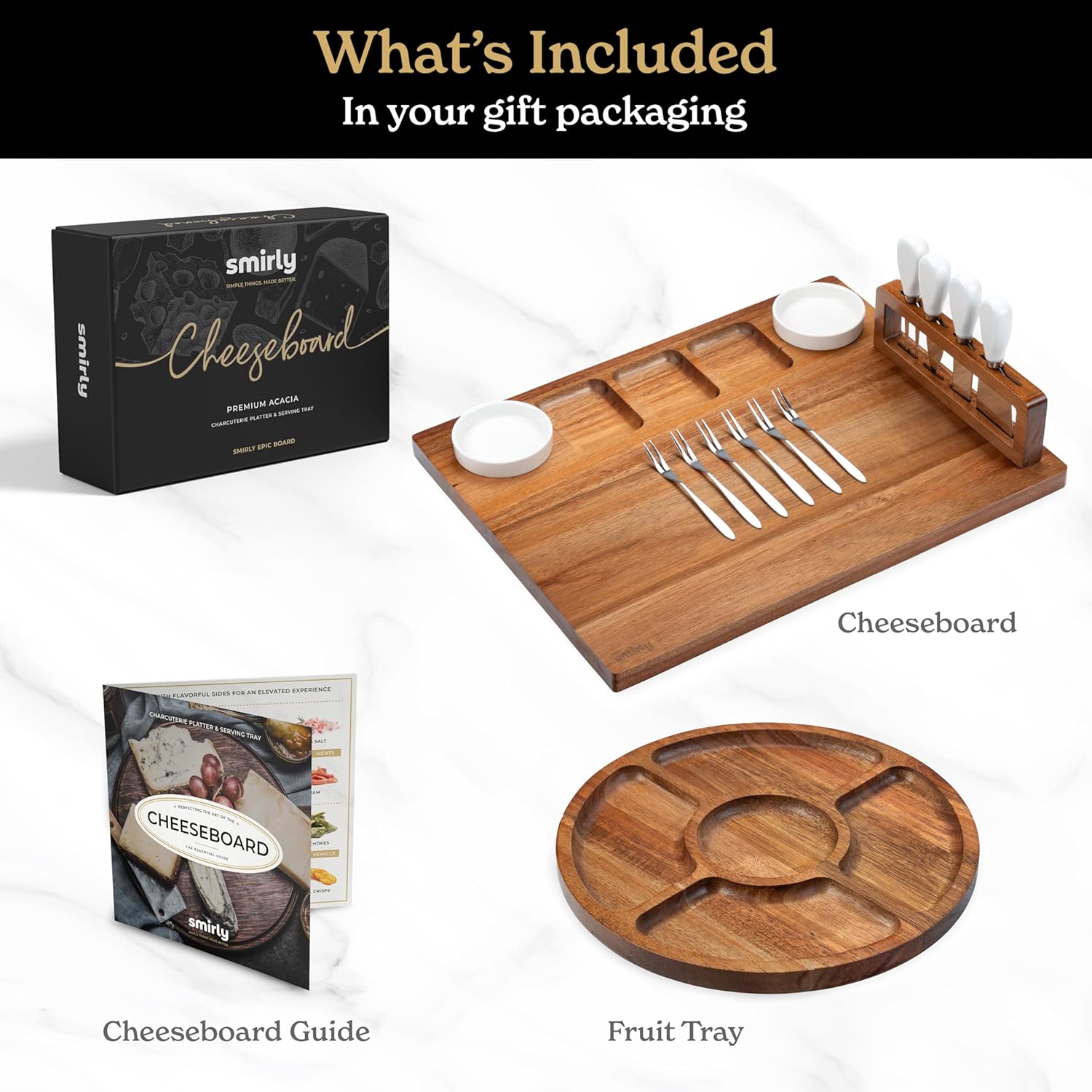 Flat Acacia Wood Charcuterie Boards Gift Set Bundle