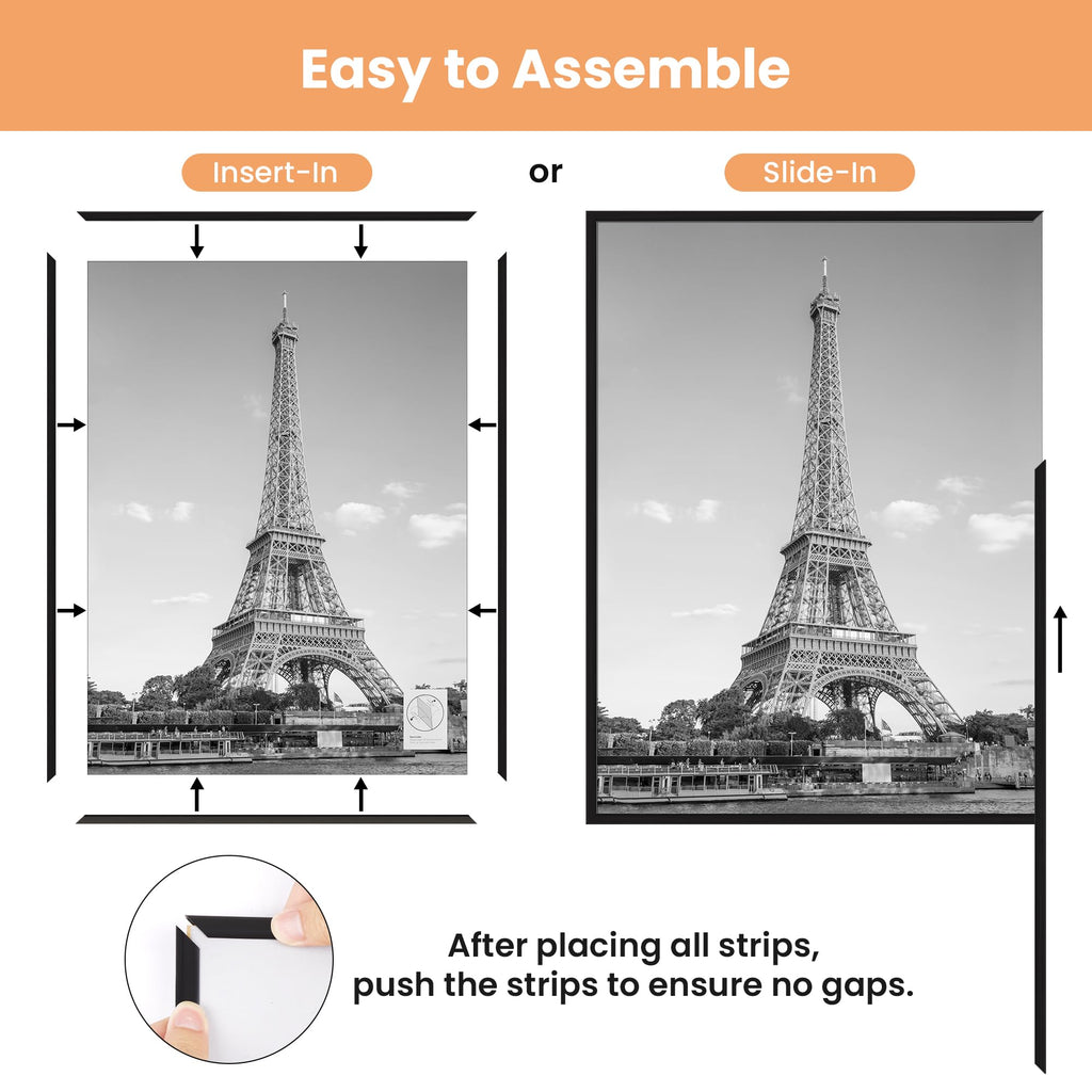 upsimples 12x16 Picture Frame Black 3 Pack, Scratch-Proof Poster Frames 12 x 16 for Photo Gallery - Slide-In Strips, Horizontal or Vertical Wall Mounting