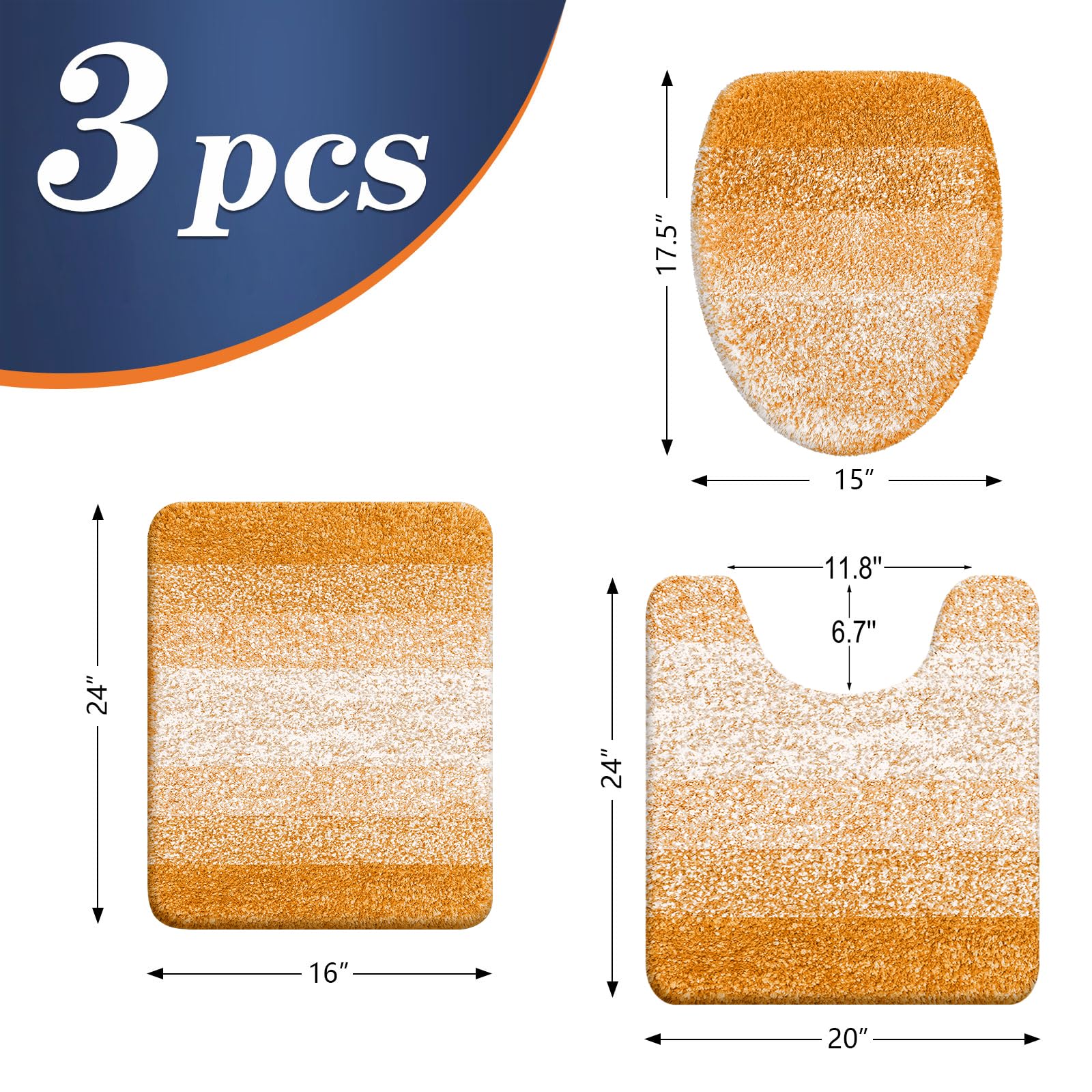 OLANLY Bathroom Rugs Sets 3 piece, Soft Microfiber Absorbent Bath Mat, U-Shaped Contour Toilet Mat and Toilet Lid Cover, Quick Dry, Machine Washable, Toilet Cover and Rug Set for Bathroom, Grey
