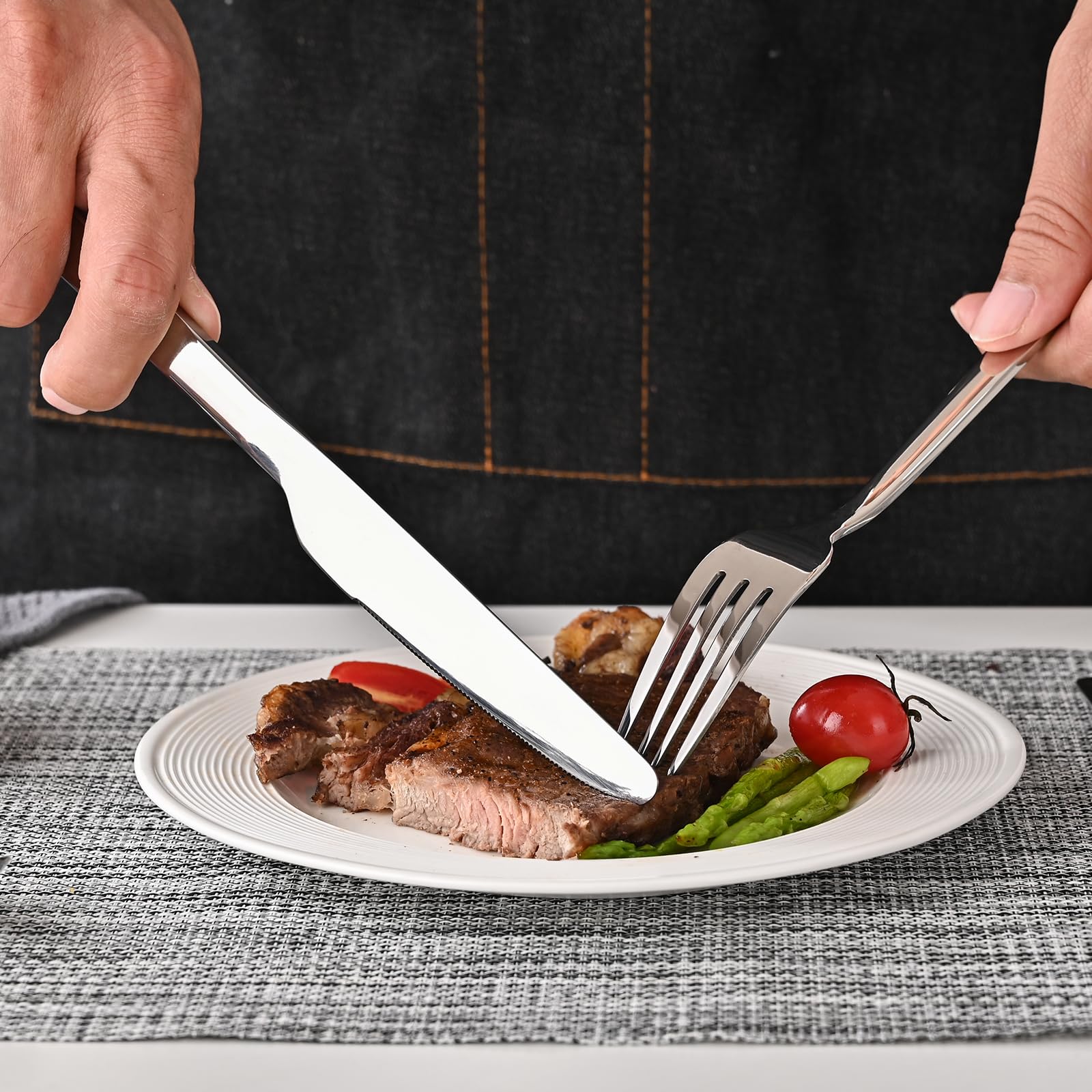 KINGSTONE Forged 30-Piece Silverware Set, Matte Flatware Set for 6, 18/10 Stainless Steel Silverware Utensils Set Dishwasher Safe (Matte Silver)