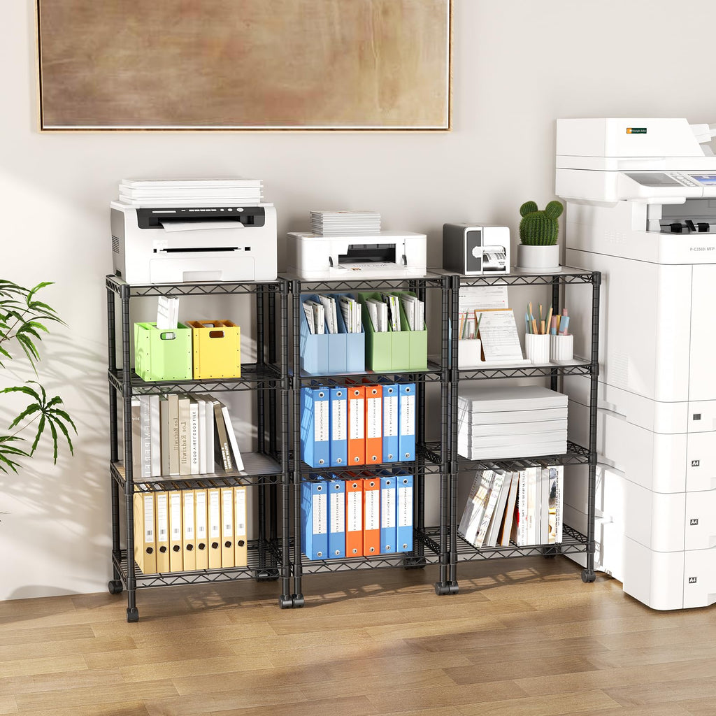 SINGAYE 3 Small Shelves Storage Shelf Wire Shelving Unit Metal Shelf Adjustable Organizers Storage Shelving with Wheels for Bathroom Laundry Room Kitchen Pantry11.5”D x 17.5”W x 30.5”H White