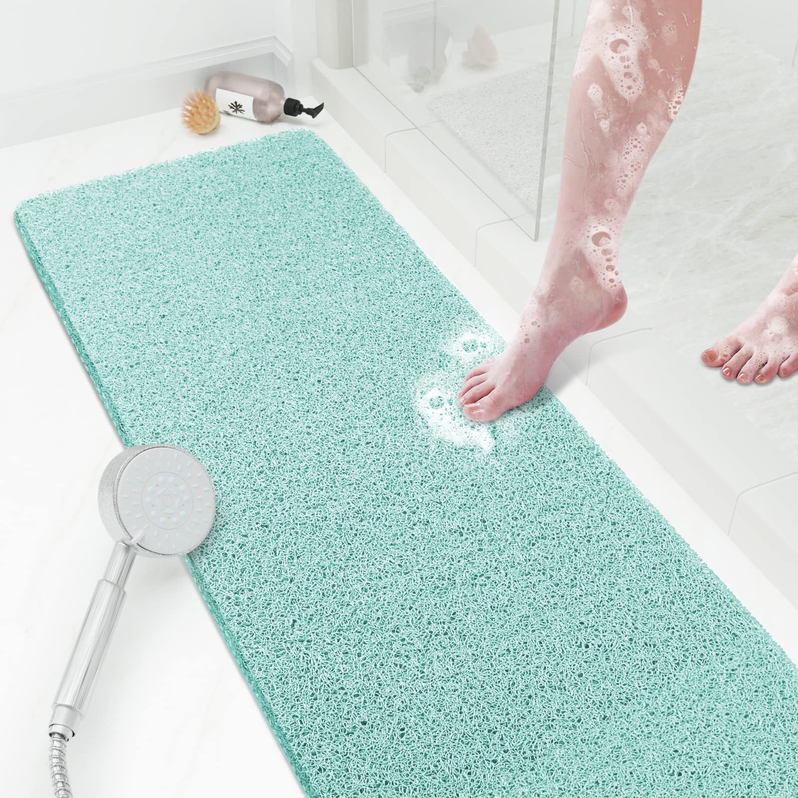 PVC Loofah Shower/Bathtub Mat Non-Slip, 24x16 inch, Soft Tub Mat with Drain, for Tub and Bathroom,Quick Drying,Grey