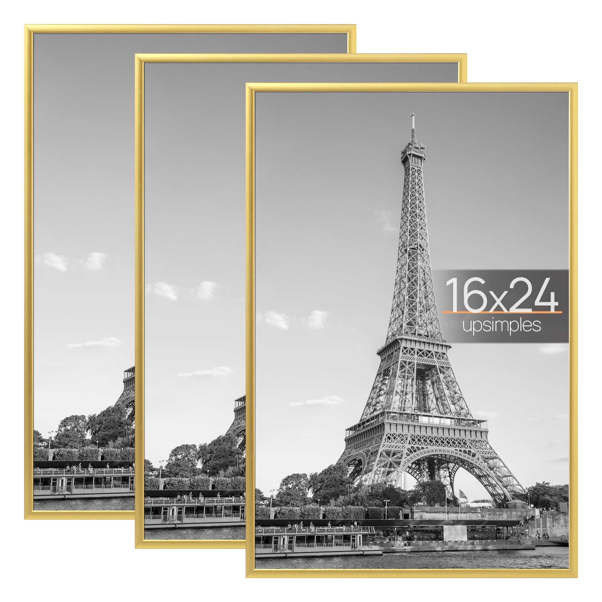 upsimples 12x16 Picture Frame Black 3 Pack, Scratch-Proof Poster Frames 12 x 16 for Photo Gallery - Slide-In Strips, Horizontal or Vertical Wall Mounting