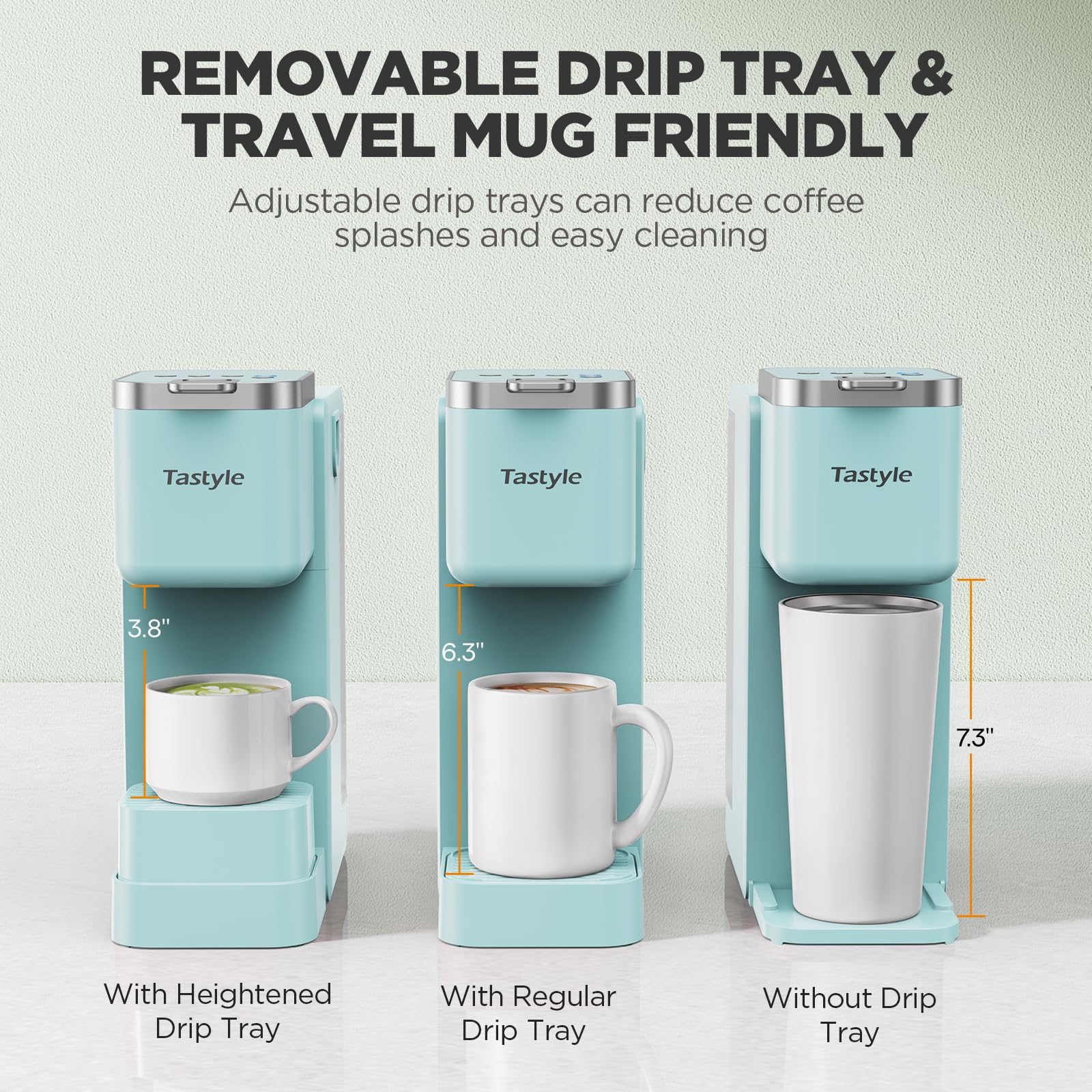 Tastyle 330MF Single Serve Coffee Maker with Built-in Detachable Milk Frother, Iced and Hot Coffee Machine for K Cup & Grounds, 40oz Removable Water Reservoir, 6 Cup Sizes, Fits 7.3" Travel Mug, Black