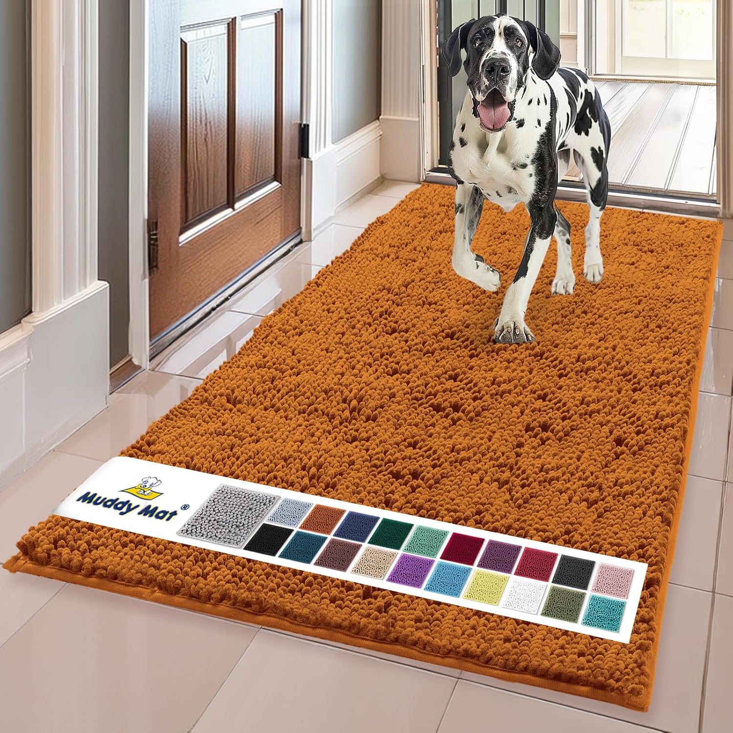 Muddy Mat® | Super Absorbent Door Mat Indoor, Microfiber Quick Dry Chenille Entryway Rug, Non-Slip Front Door Mat, Indoor Mats for Entryway, Machine Washable Pet Rug, Grey 30"x19"