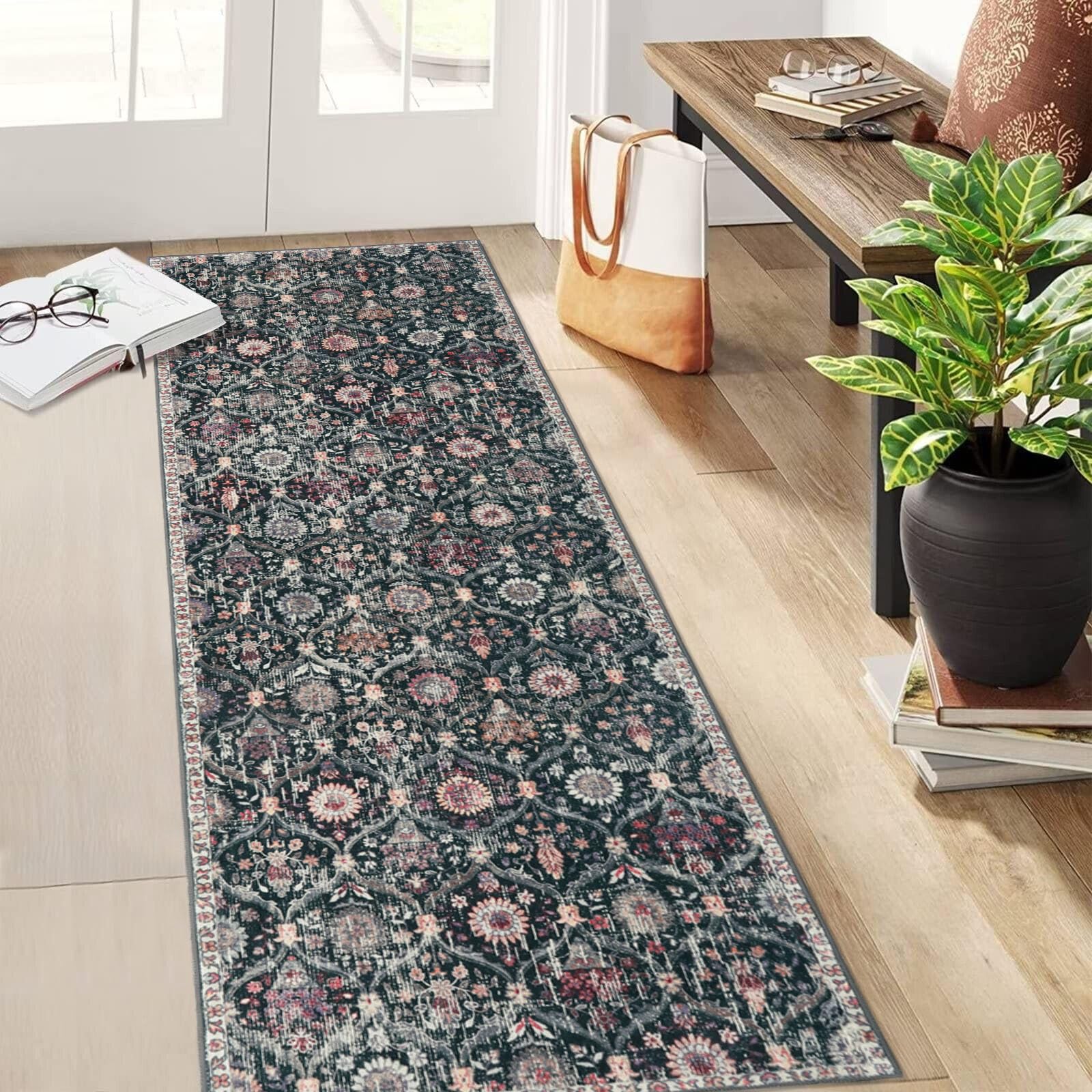 Lahome Moroccan Trellis Washable Rug, 2x3 Kitchen Rugs for Entryway Bathroom, Non-Slip Indoor Door Mat Ultra-Thin, Small Oriental Throw Carpet for Bedroom Entry Elise, Cream/Multi