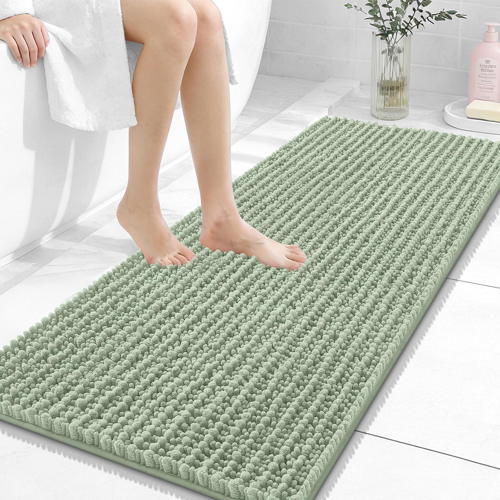 OLANLY Bathroom Rug Mat 30x20, Thick Soft and Absorbent Chenille Bath Mat, Non-Slip Rubber Backing, Machine Washable Quick Dry Bath Rugs for Tub Shower Floor, Home Decor Accessories, Grey