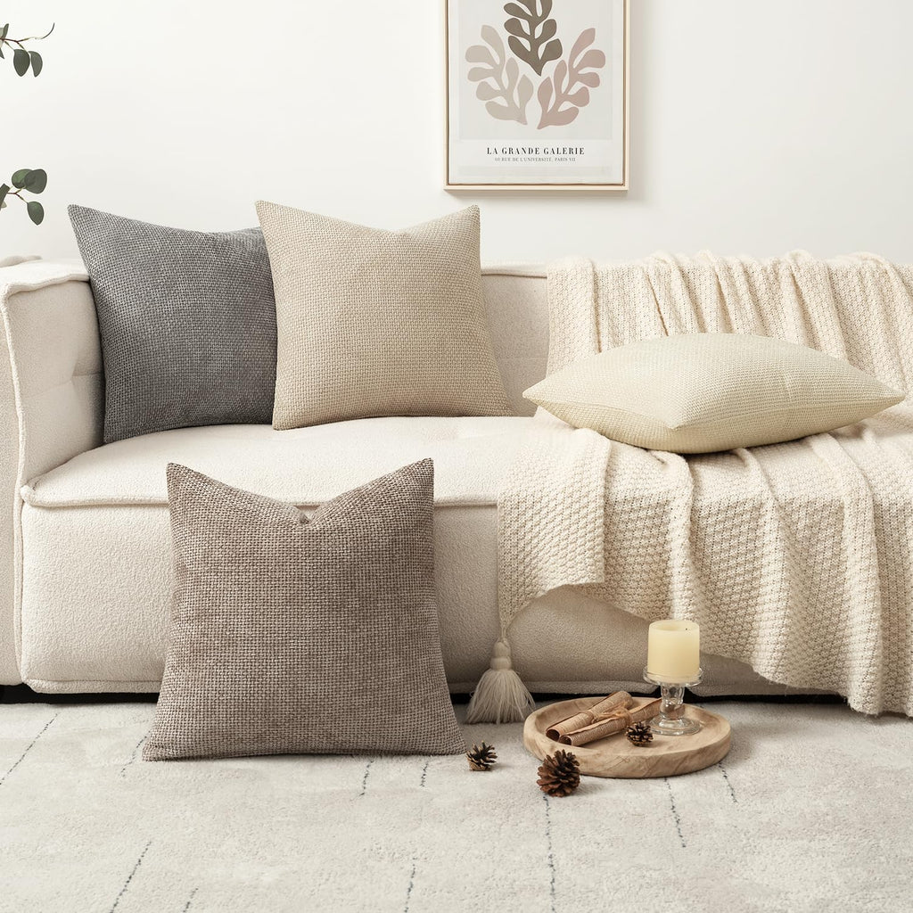 MIULEE Pack of 4 Couch Throw Pillow Covers 18x18 Inch Neutral Blue Soft Decorative Chenille Pillow Covers Farmhouse Accent Cushion Covers for Boho Western Spring Coastal Decor Sofa Bed Living Room