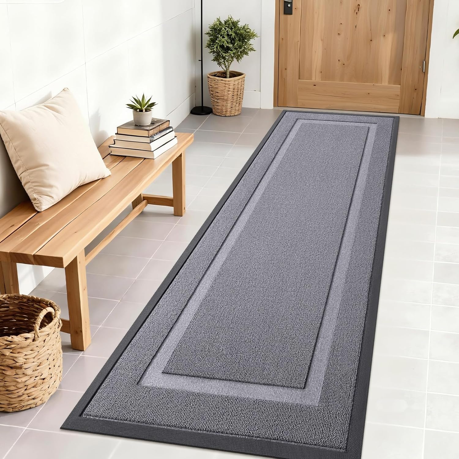 OLANLY Front Door Mat Indoor Outdoor Entrance, Waterproof All-Season, All-Weather Doormat, Sturdy Natural Rubber, Fade Resistant, Low Profile, Easy Clean Patio Porch Entryway Mat, 29.5x17, Beige