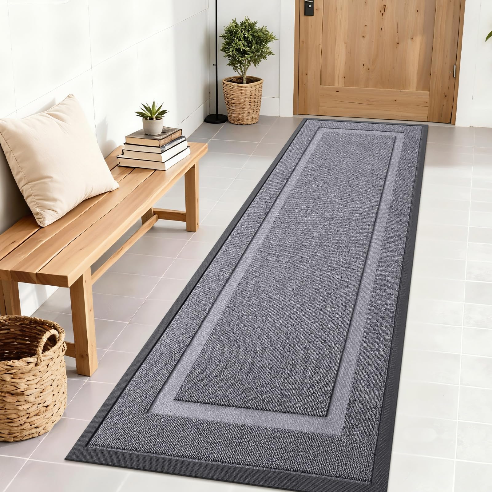 OLANLY Front Door Mat Indoor Outdoor Entrance, Waterproof All-Season, All-Weather Doormat, Sturdy Natural Rubber, Fade Resistant, Low Profile, Easy Clean Patio Porch Entryway Mat, 29.5x17, Black