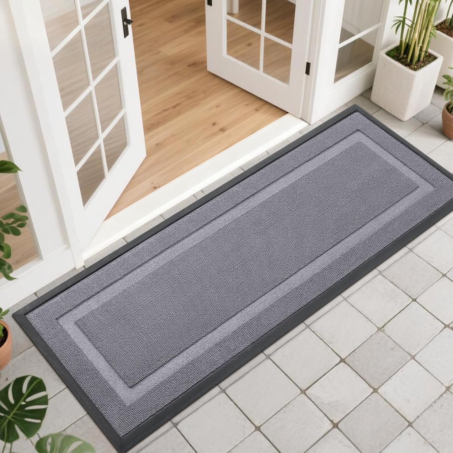 OLANLY Front Door Mat Indoor Outdoor Entrance, Waterproof All-Season, All-Weather Doormat, Sturdy Natural Rubber, Fade Resistant, Low Profile, Easy Clean Patio Porch Entryway Mat, 29.5x17, Beige