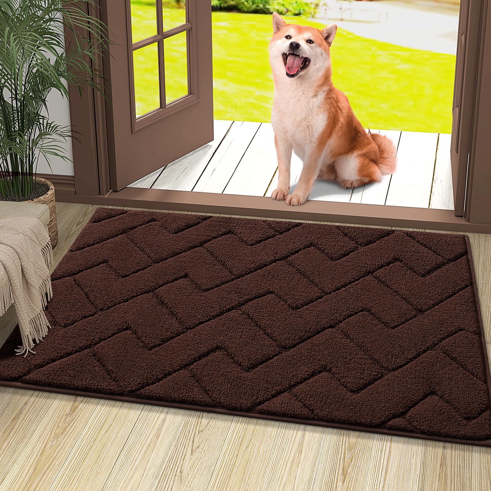 OLANLY Indoor Door Mat, 32x20, Dirt Resistant and Absorbent, Sturdy Non-Slip Rubber Backing, Easy to Clean, Washable Low-Profile Doormat for Entryway, Grey