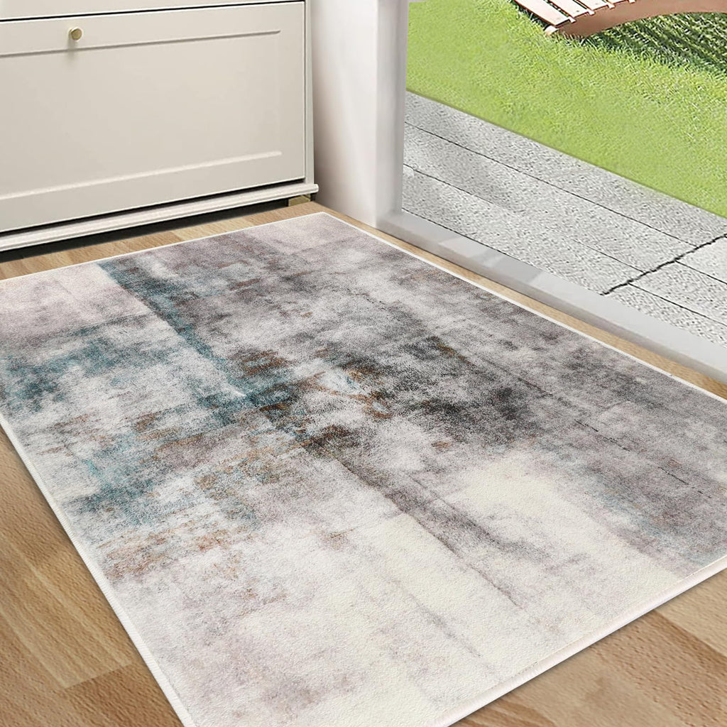 CRISTGEE Door Mat, Front Indoor Door Mat Faux Wool Non-Slip Entryway Rug Absorbent Abstract Throw Rug for Indoor Entrance Hallway Laundry Room, High Traffic Areas, 20X32 Inches, Gray Washable