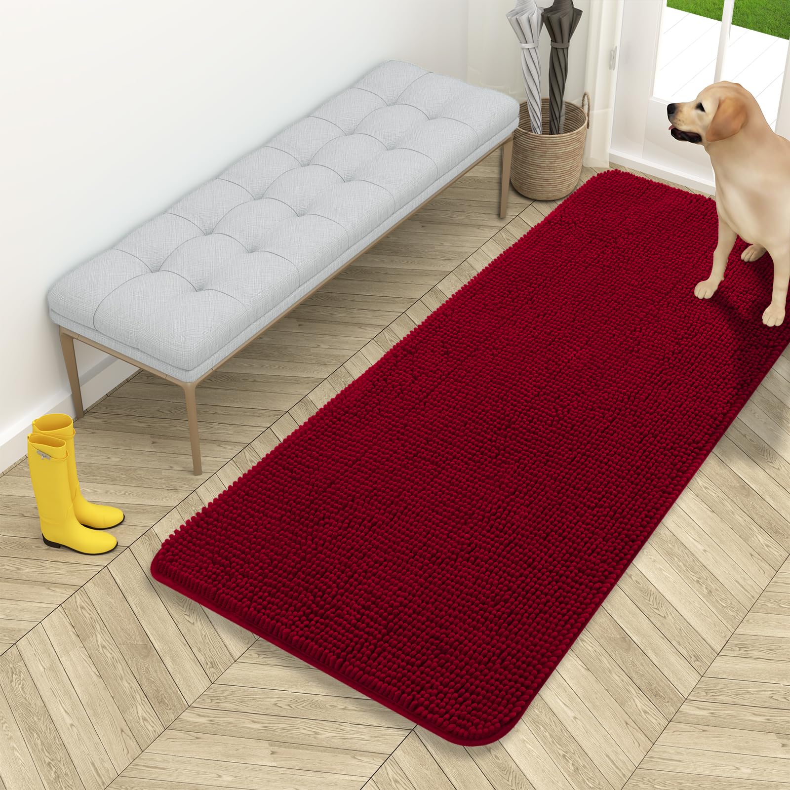 OLANLY Dog Door Mat for Muddy Paws 30x20, Absorbs Moisture and Dirt, Absorbent Non-Slip Washable Doormat, Quick Dry Chenille Mud Mat for Dogs, Entry Indoor Entryway Carpet for Inside Floor, Grey