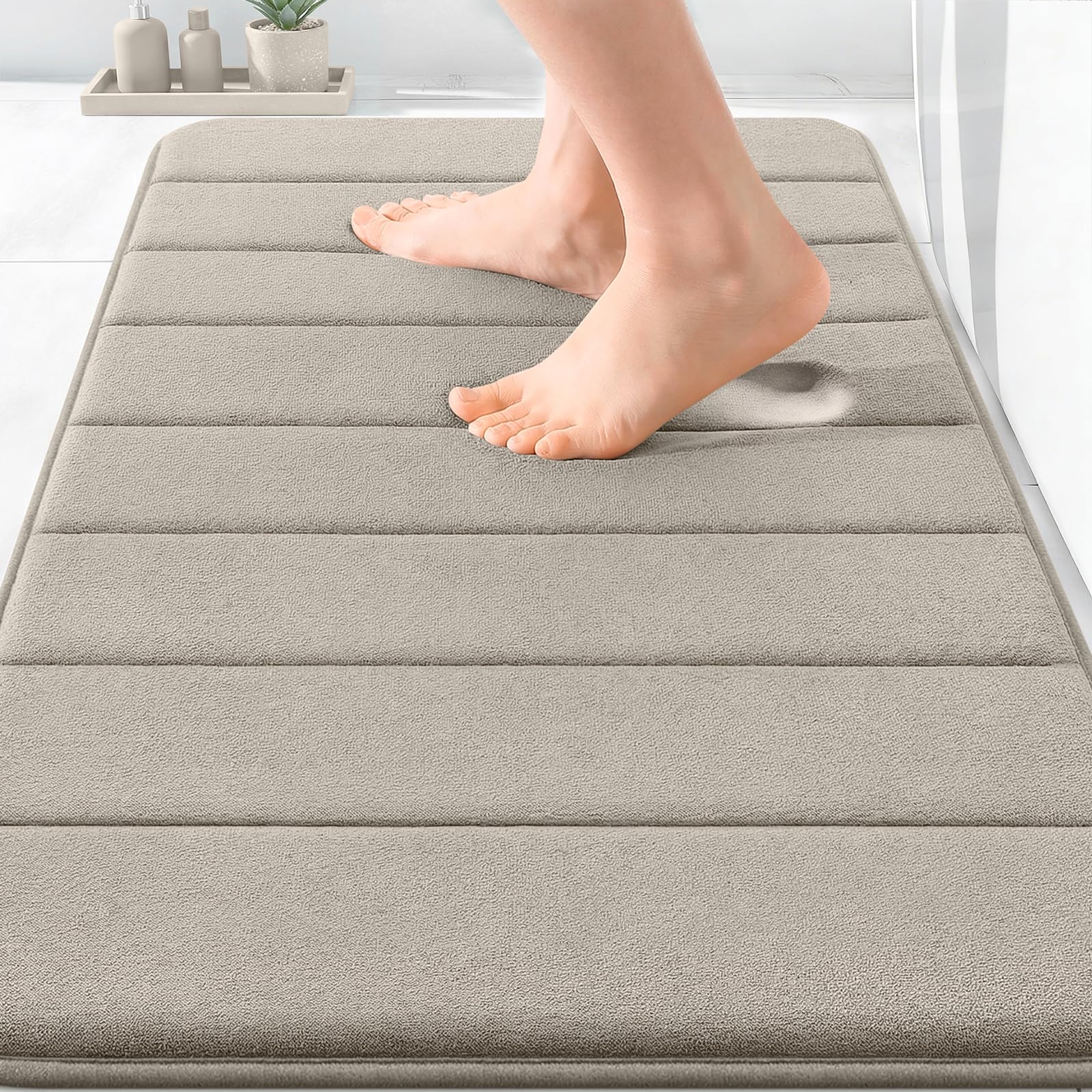 OLANLY Memory Foam Bath Mat 30x20, Super Soft Absorbent Bathroom Rugs, Quick Dry, Machine Washable Shower Floor Rugs, Bathmat Carpet, Bathroom Home Decor Accessories, Grey