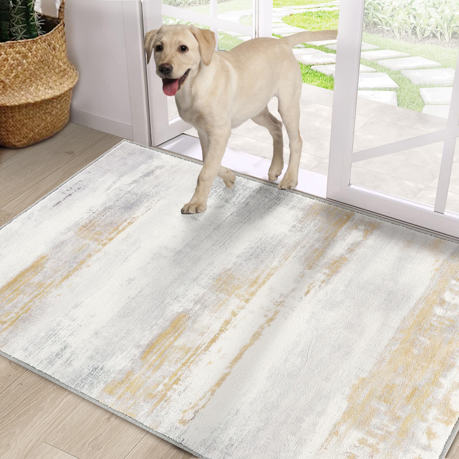 CRISTGEE Door Mat, Front Indoor Door Mat Faux Wool Non-Slip Entryway Rug Absorbent Abstract Throw Rug for Indoor Entrance Hallway Laundry Room, High Traffic Areas, 20X32 Inches, Gray Washable