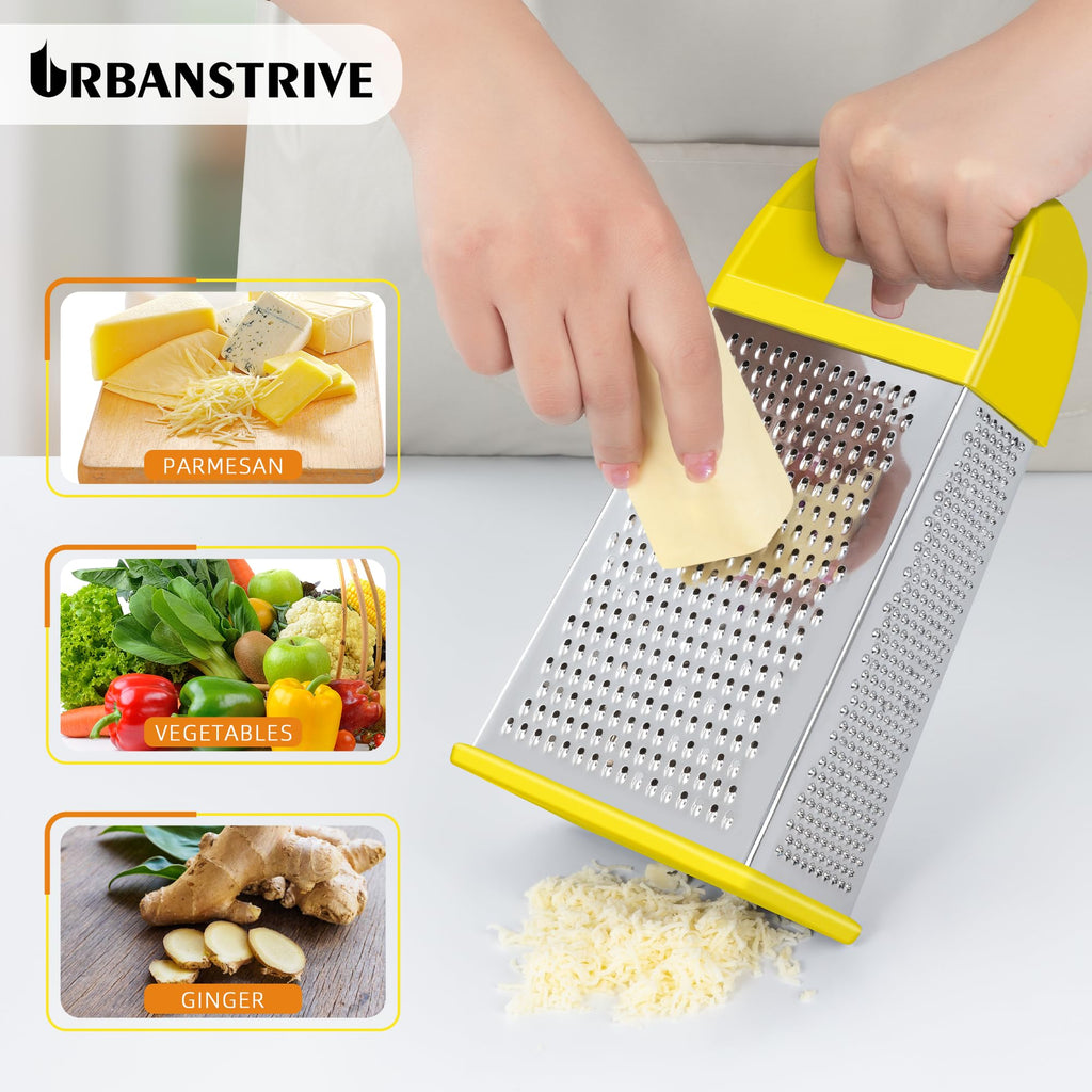 Urbanstrive Cheese Grater With Container Box Grater Stainless Steel Graters for Kitchen Cheese Shredder Parmesan Shredder Kitchen Gadgets Kitchen Tools Kitchen Gifts for Chef Dishwasher Safe Zester