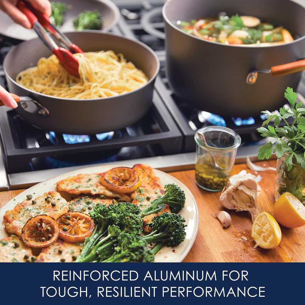 Rachael Ray - 16802 Rachael Ray Cucina Nonstick Cookware Pots and Pans Set, 12 Piece, Sea Salt Gray