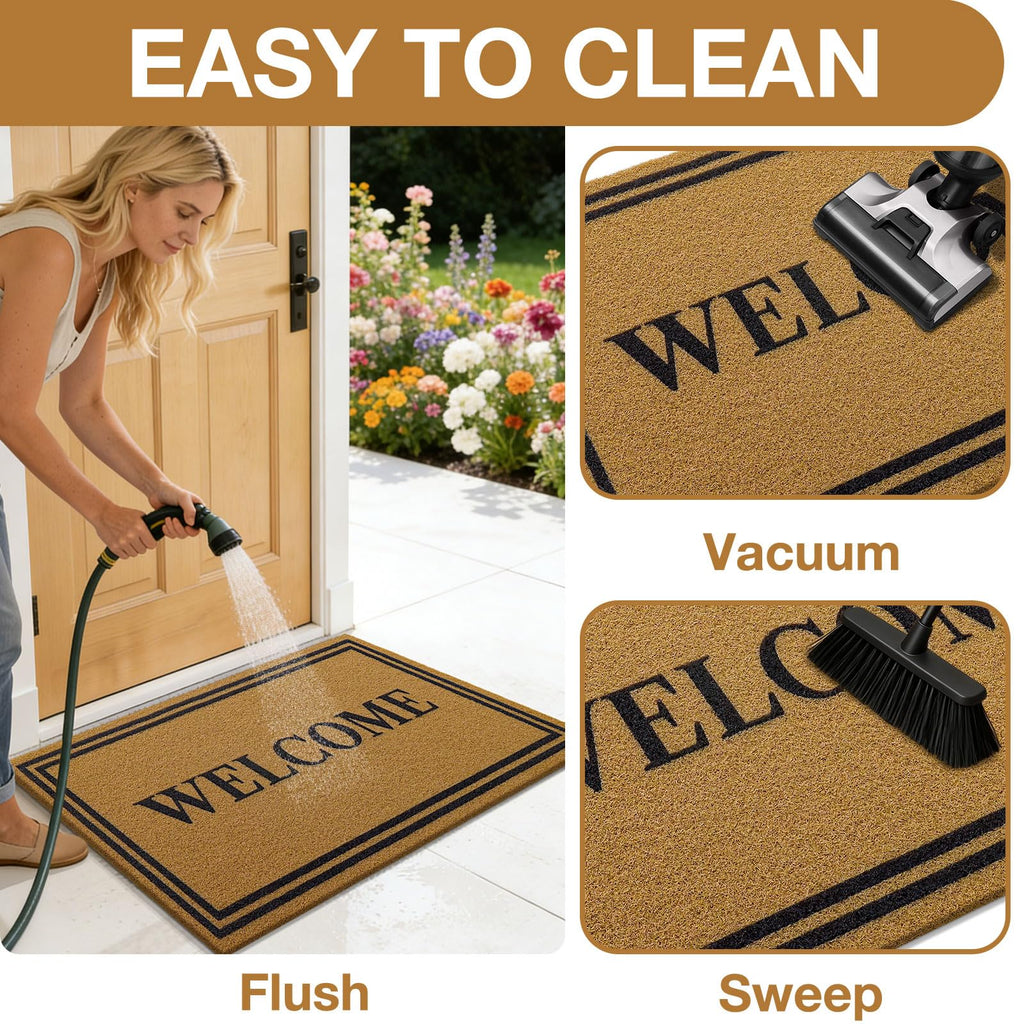 OLANLY Front Door Mat, Low Profile Doormat, Stain and Fade Resistant, Easy to Clean, for Indoor and Outdoor Entrances, Patio Porch or Entryway, Brown (30x17 Inch, Home Sweet Home)