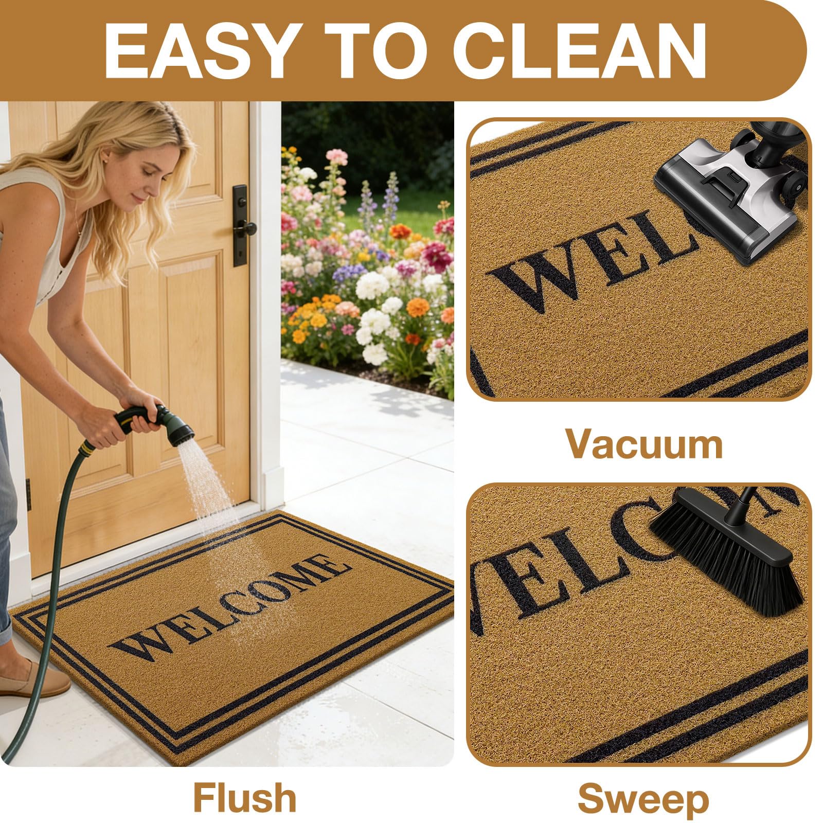 OLANLY Front Door Mat, Low Profile Doormat, Stain and Fade Resistant, Easy to Clean, for Indoor and Outdoor Entrances, Patio Porch or Entryway, Brown (30x17 Inch, Home Sweet Home)