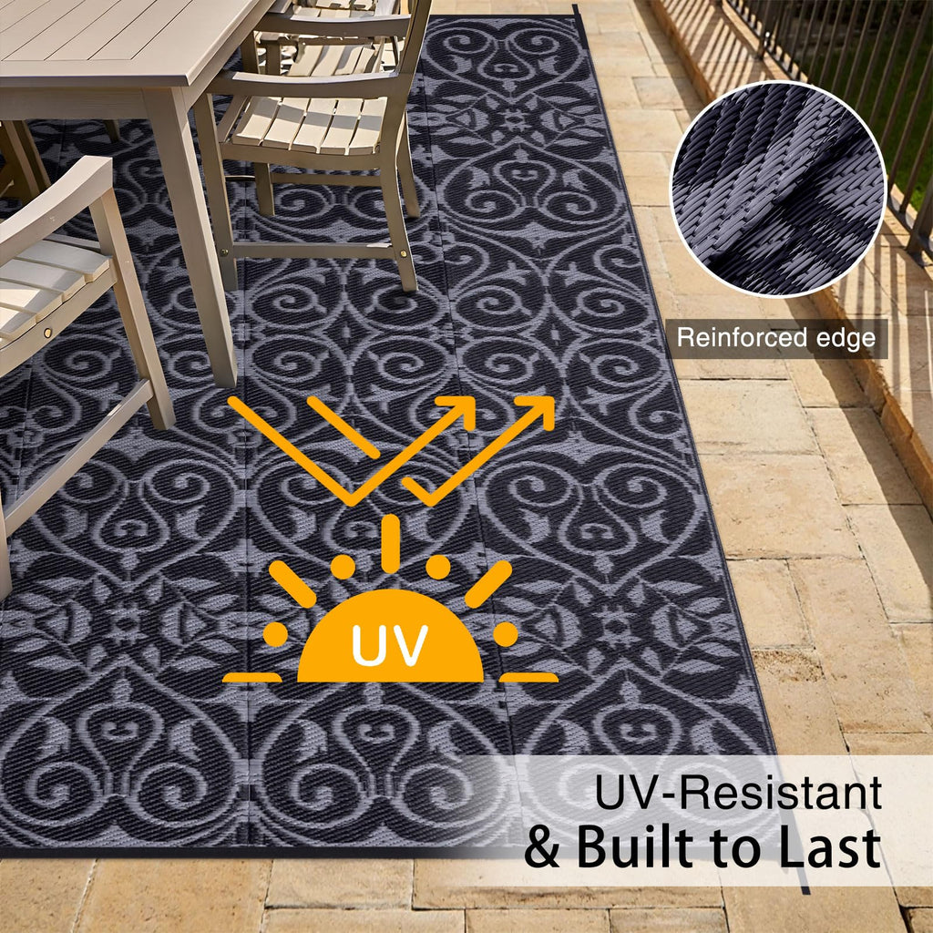 OLANLY Outdoor Rug 5x8 ft Waterproof, Reversible Outdoor Plastic Straw Rug, RV Mat, Indoor Outdoor Carpet Clearance for Patio, Camping, Balcony, Deck, Backyard, Grey & White