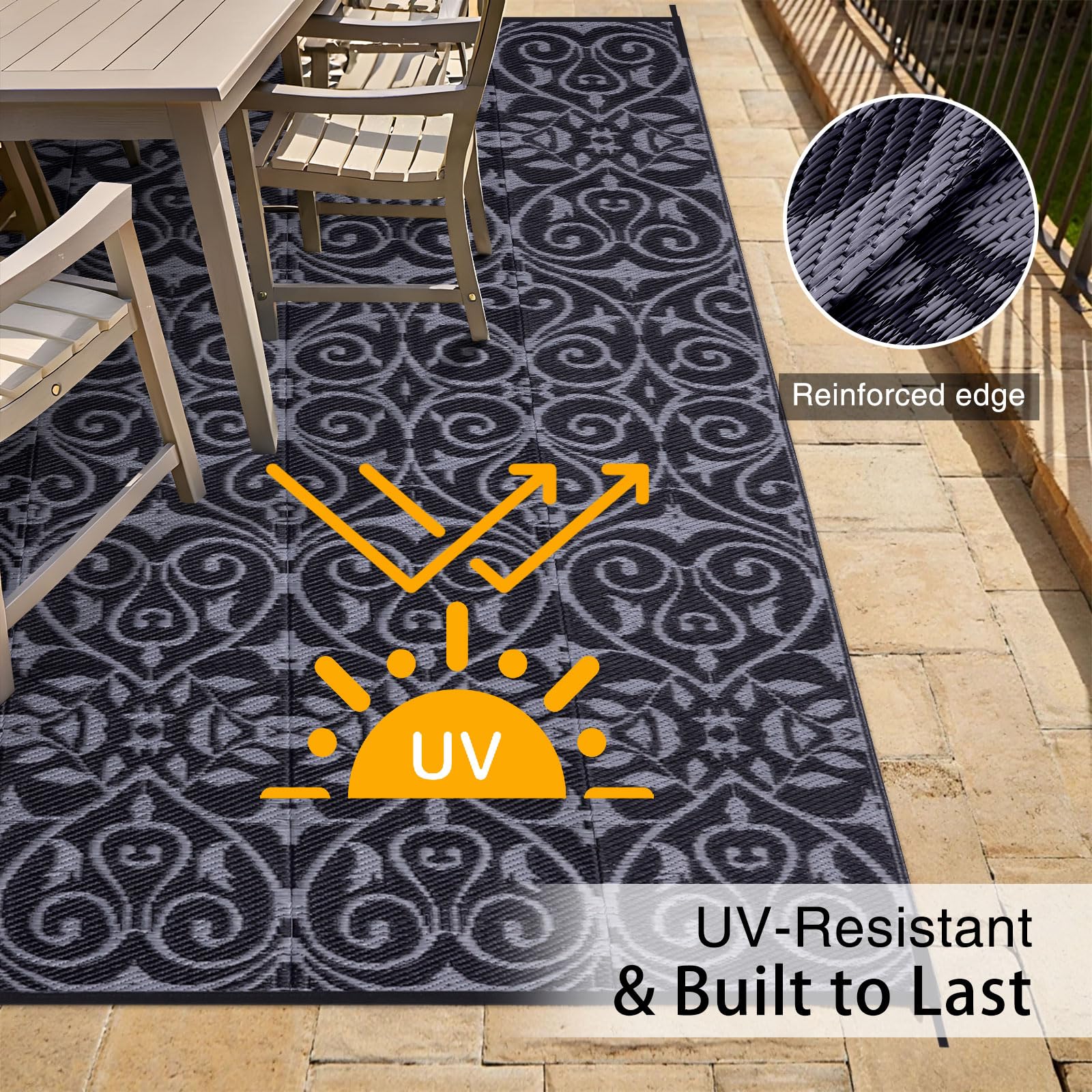 OLANLY Outdoor Rug 5x8 ft Waterproof, Reversible Outdoor Plastic Straw Rug, RV Mat, Indoor Outdoor Carpet Clearance for Patio, Camping, Balcony, Deck, Backyard, Grey & White