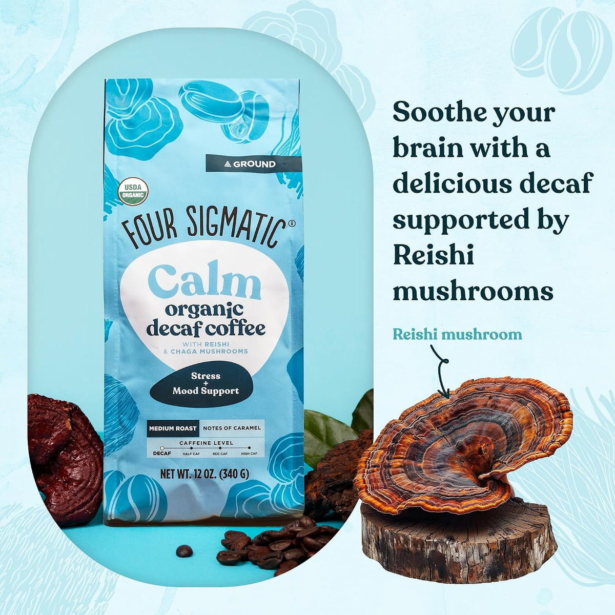 Four Sigmatic Gut Health Organic Ground Coffee | Medium Roast, Immune Boosting Probiotic Mushroom Coffee with Chaga & Turkey Tail for Gut Health & Immune Support | 12oz Bag