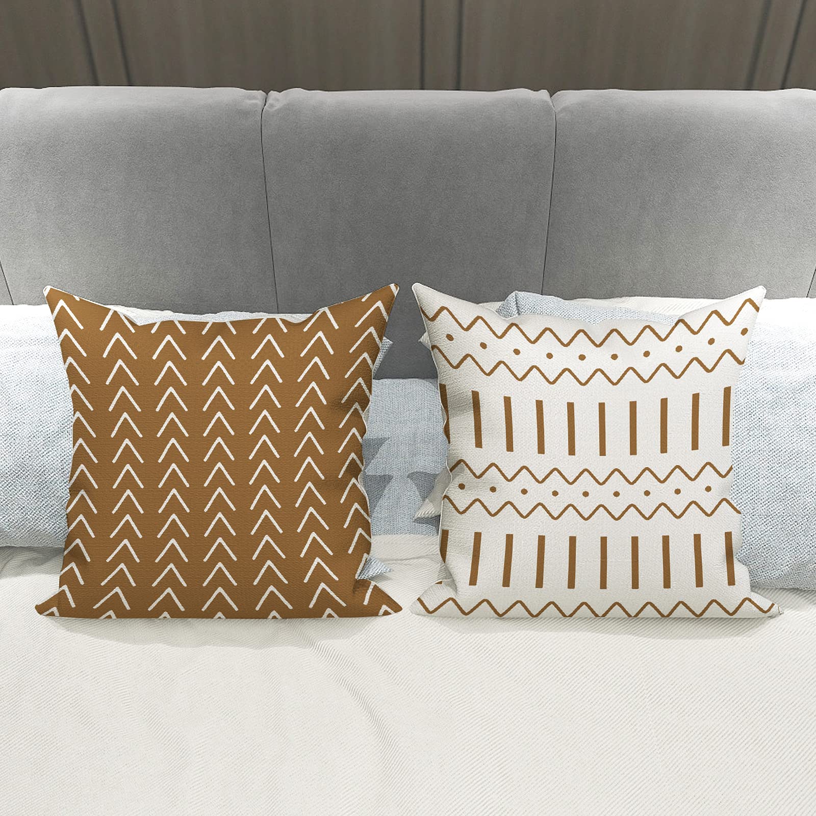 YCOLL Pillow Covers 18x18 Set of 4, Modern Sofa Throw Pillow Cover, Decorative Outdoor Linen Fabric Pillow Case for Couch Bed Car，Light Blue