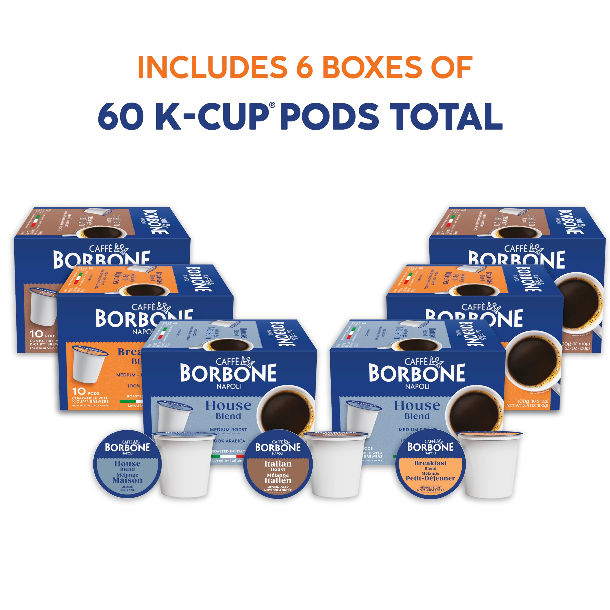 Caffè Borbone Italian Roast Coffee (60 Count) – Medium Dark Roast, Arabica & Robusta Blend, Roasted in Italy for a Bold, Smooth Taste – Single Serve Coffee Pods Compatible with K-Cup Brewers