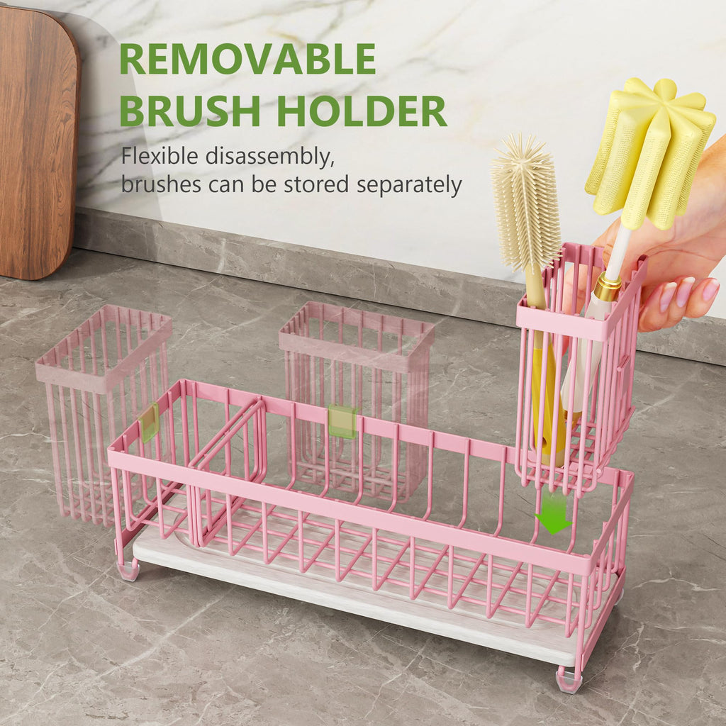 Cisily Extra Large Sink Caddy Organizer with Drying Stone, Black Sponge Holder for Kitchen, Dish Brush Holder for Countertop, Kitchen Decor Storage and Essentials