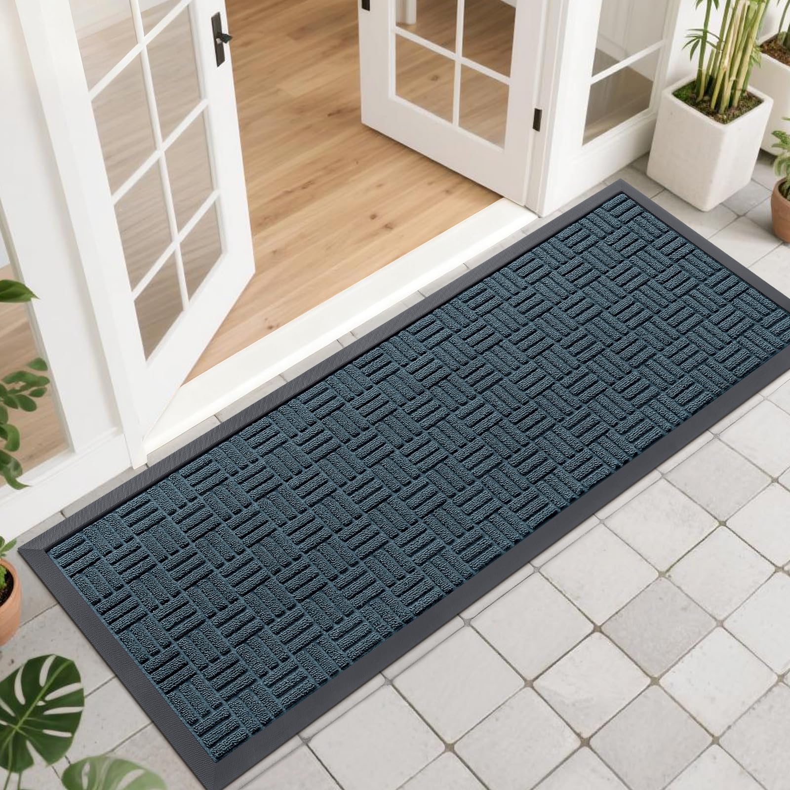 OLANLY Front Door Mat Outside Entrance 29.5x17, Absorbent, Heavy Duty Sturdy Natural Rubber Doormat Indoor Outdoor, Stain and Fade Resistant, Non-Slip Backing Low Profile Floor Mat for Entryway, Grey
