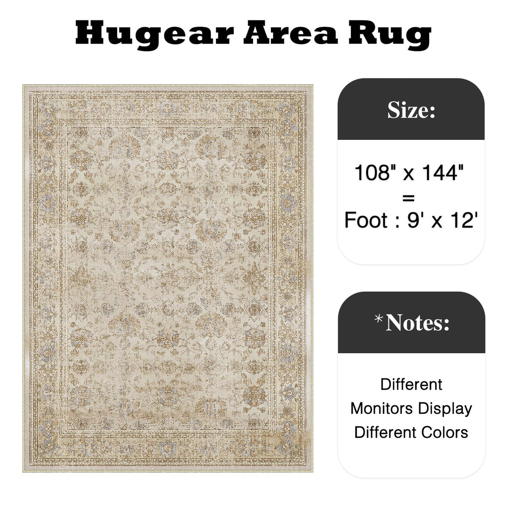 HUGEAR 5x7 Machine Washable Rugs Brown Hallway Area Rug Indoor Accent Rug Floral Low Pile Carpet Soft Throw Aesthetic Rug Bedroom Living Room Office Dining Room Kitchen Laundry Room Non Slip