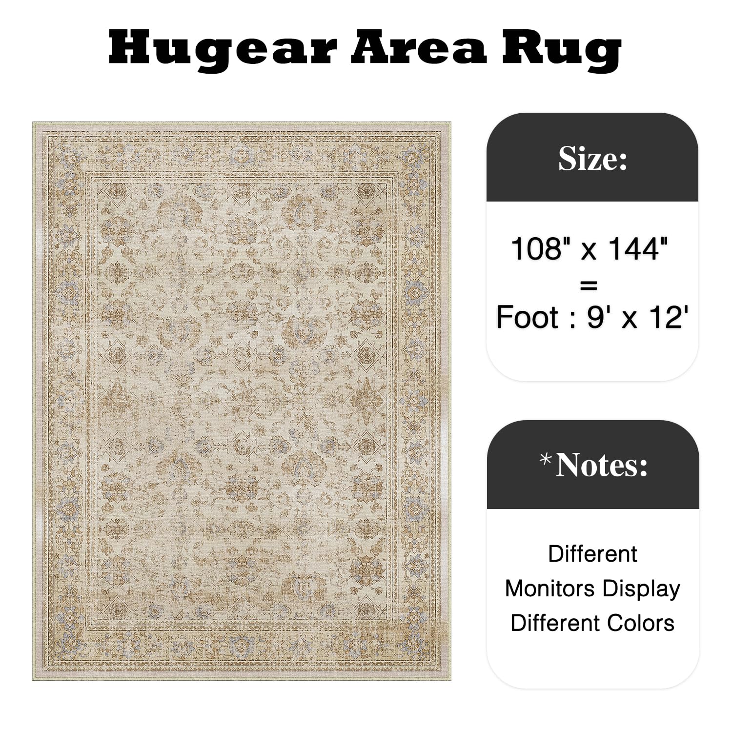 HUGEAR 5x7 Machine Washable Rugs Brown Hallway Area Rug Indoor Accent Rug Floral Low Pile Carpet Soft Throw Aesthetic Rug Bedroom Living Room Office Dining Room Kitchen Laundry Room Non Slip