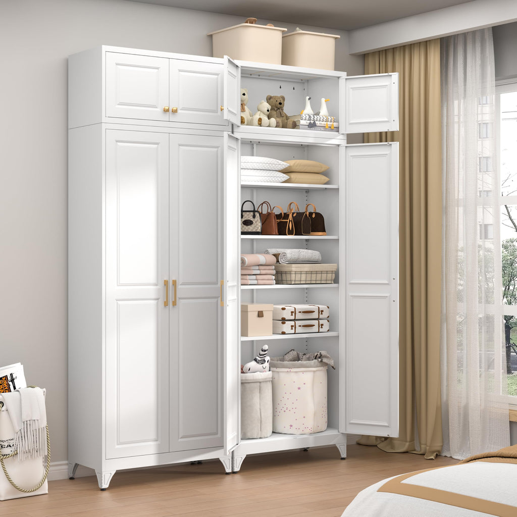 75" Tall Metal Kitchen Storage Cabinet,White Kitchen Pantry Storage Cabinet with Doors and 4 Adjustable Shelves,Utility Cabinet for Living Room,Garage,Dining Room and Office,Assemble Required