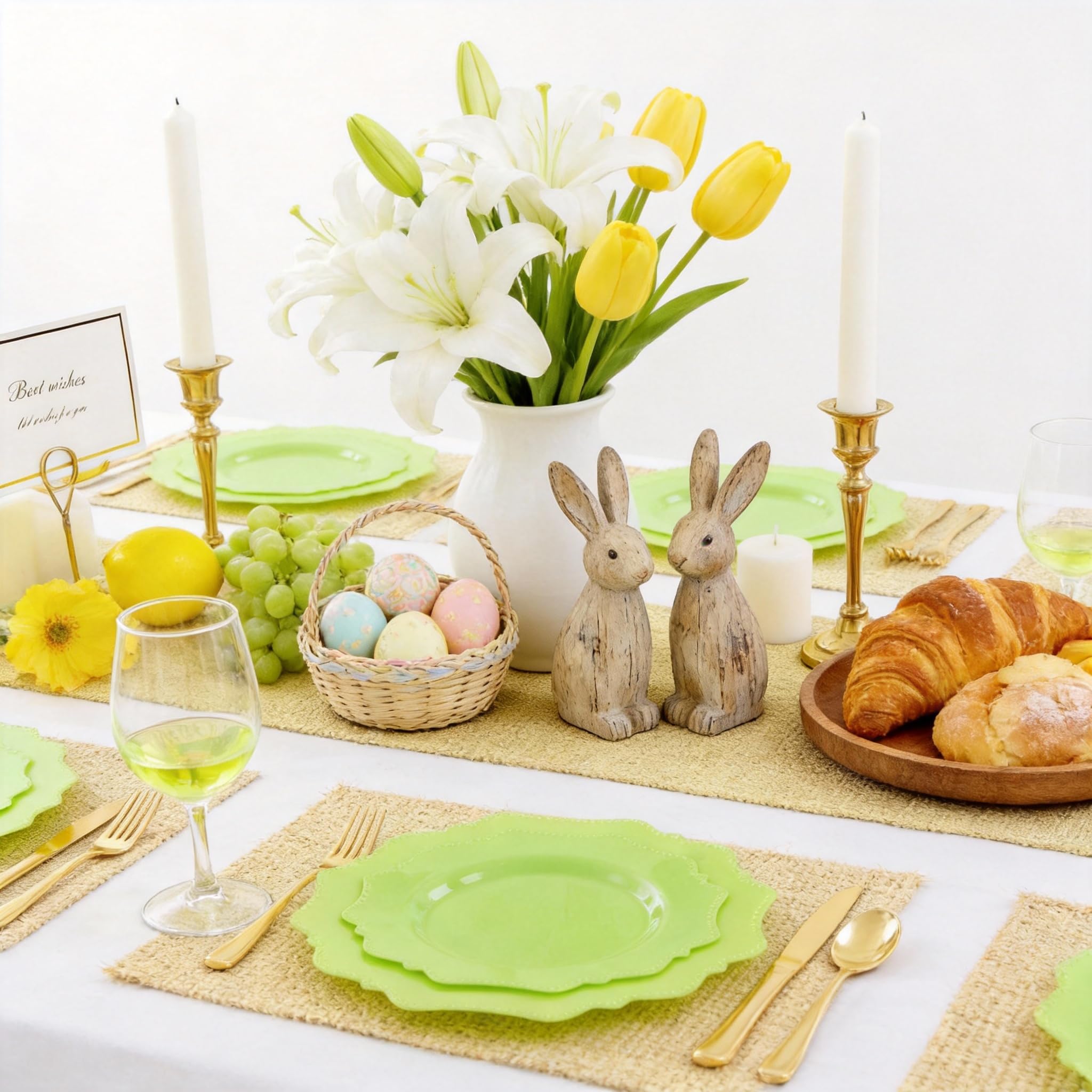 COLOSUS 60PCS White Plastic Plates for 30 guests-Fancy Plastic Beaded Plates,Plastic Plates for Party, Elegant White plates,Include 30 PCS 10.5" Dinner plates & 30PCS 8.25" Dessert plates for easter