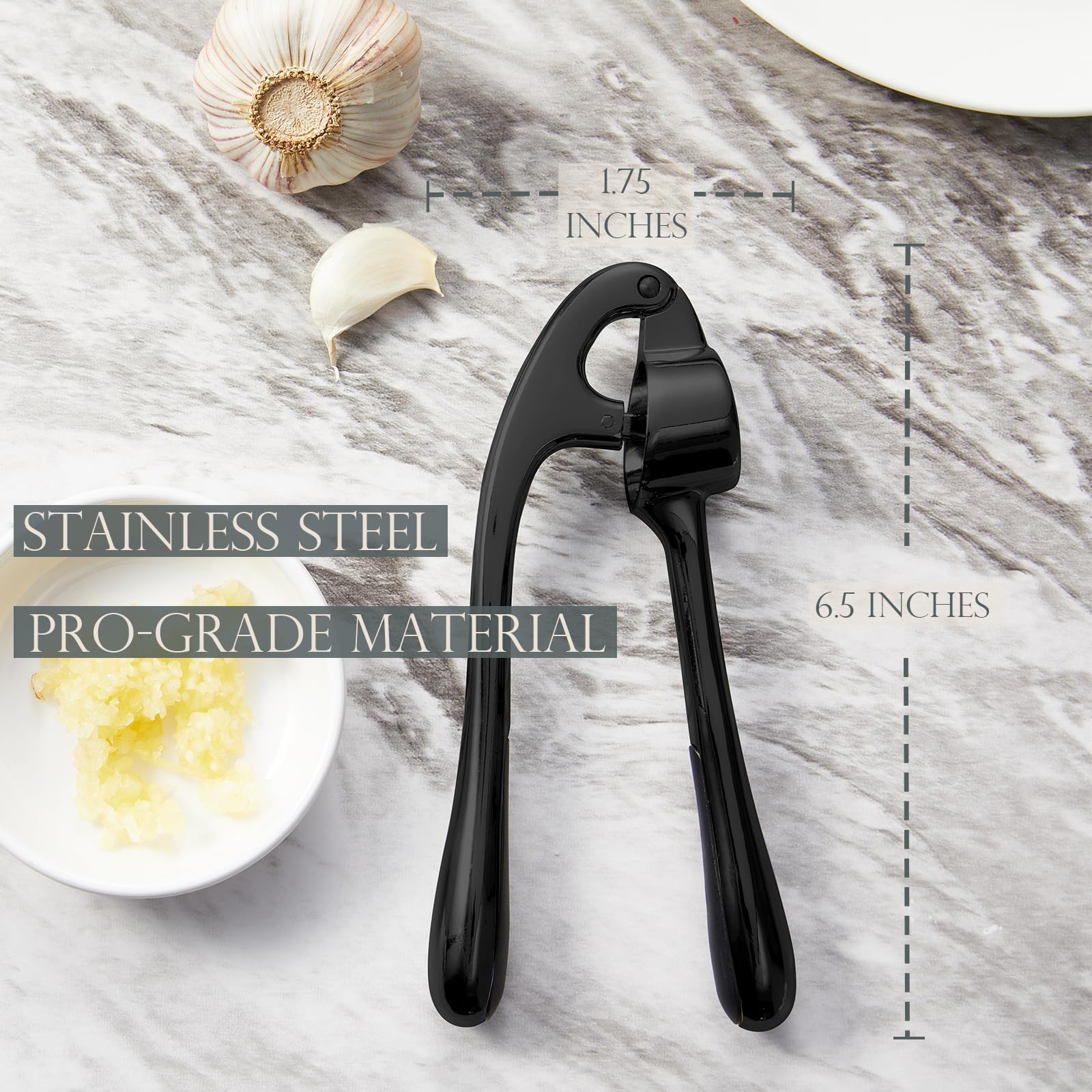 Kitessensu High Effective Garlic Press With Studs, Heavy Duty Garlic Mincer, Easy to Squeeze and Clean, Rust Proof & Dishwasher Safe, Ginger Crusher- Imperial Silver