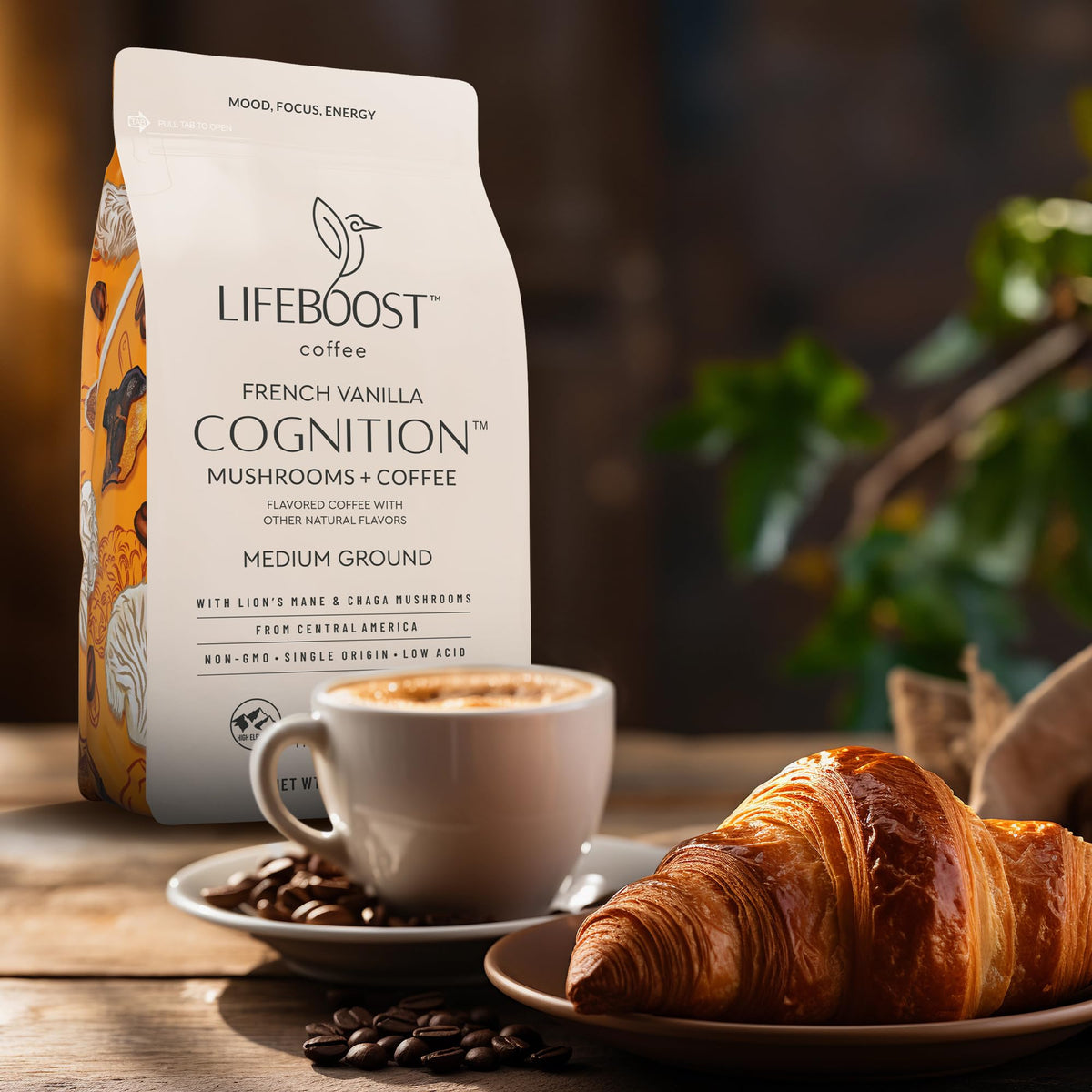Lifeboost Cognition Mushroom Ground Coffee, Organic Low Acid, 12oz