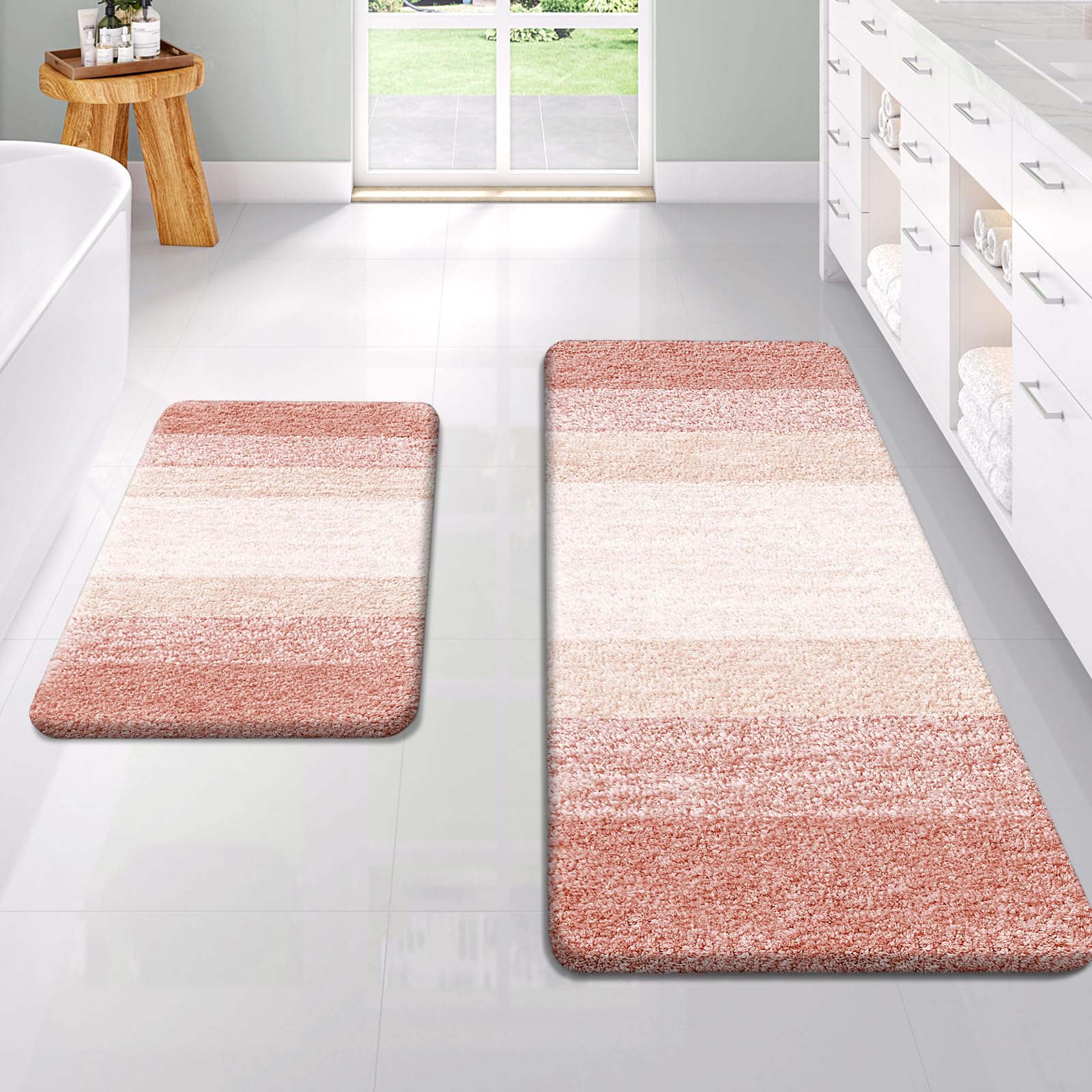 OLANLY Bathroom Rug Set 2 Piece, Soft Absorbent Microfiber Bath Mats and U-Shaped Contour Toilet Rug, Non-Slip, Machine Wash Dry, Plush Shaggy Bath Mats for Bathroom (24"x16"+24"x20", Grey)