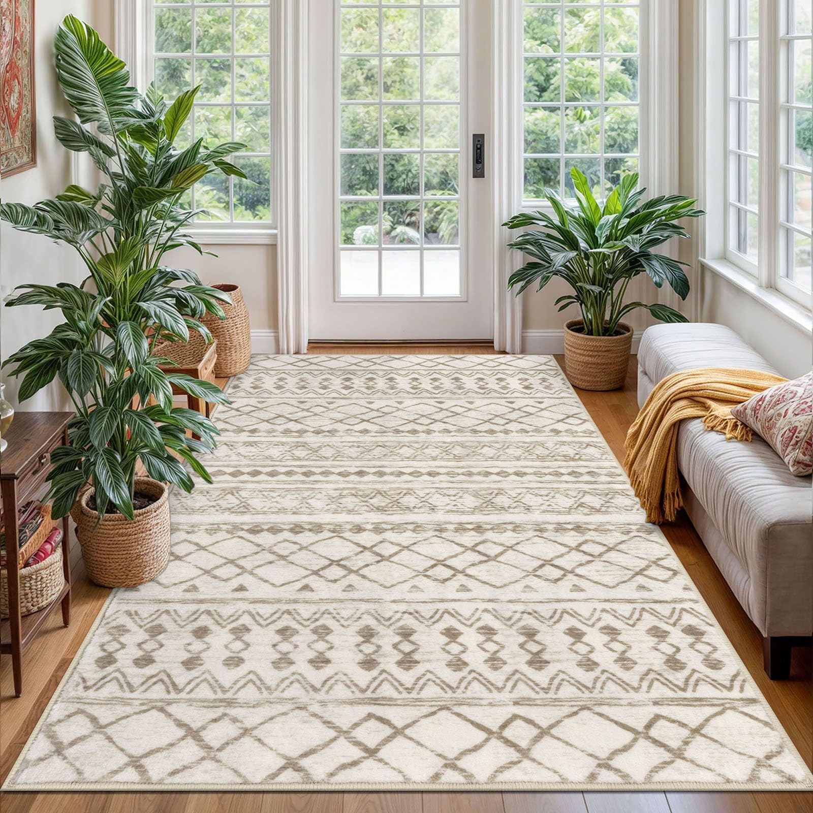 KUTA Washable Non-Slip Rugs for Entryway 2x3, Grey Moroccan Boho Small Area Rug, Ultra Soft Vintage Geometric Low-Pile Indoor Door Mat Floor Carpet for Indoor, Entrance, Kitchen, Bathroom, Bedroom