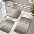 OLANLY Bathroom Rugs Sets 4 piece, Soft Microfiber Absorbent Bath Mat, U-Shaped Contour Toilet Mat and Toilet Lid Cover, Quick Dry, Machine Washable, Toilet Cover and Rug Set for Bathroom, Grey