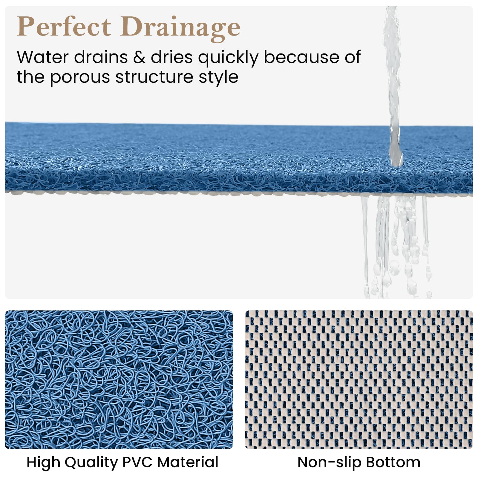 PVC Loofah Shower/Bathtub Mat Non-Slip, 24x16 inch, Soft Tub Mat with Drain, for Tub and Bathroom,Quick Drying,Grey