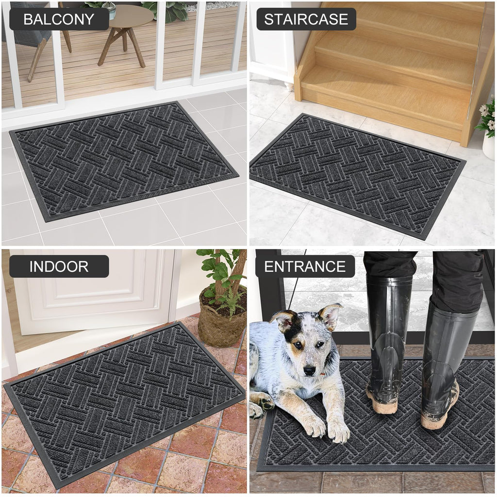 OLANLY Indoor Outdoor Mat, Sturdy Natural Rubber Floor Mat, Non Slip Low Profile Waterproof Doormat, and Stain Front Door Mats, Easy Clean Patio Entrance Mat, 30''x17'', Black