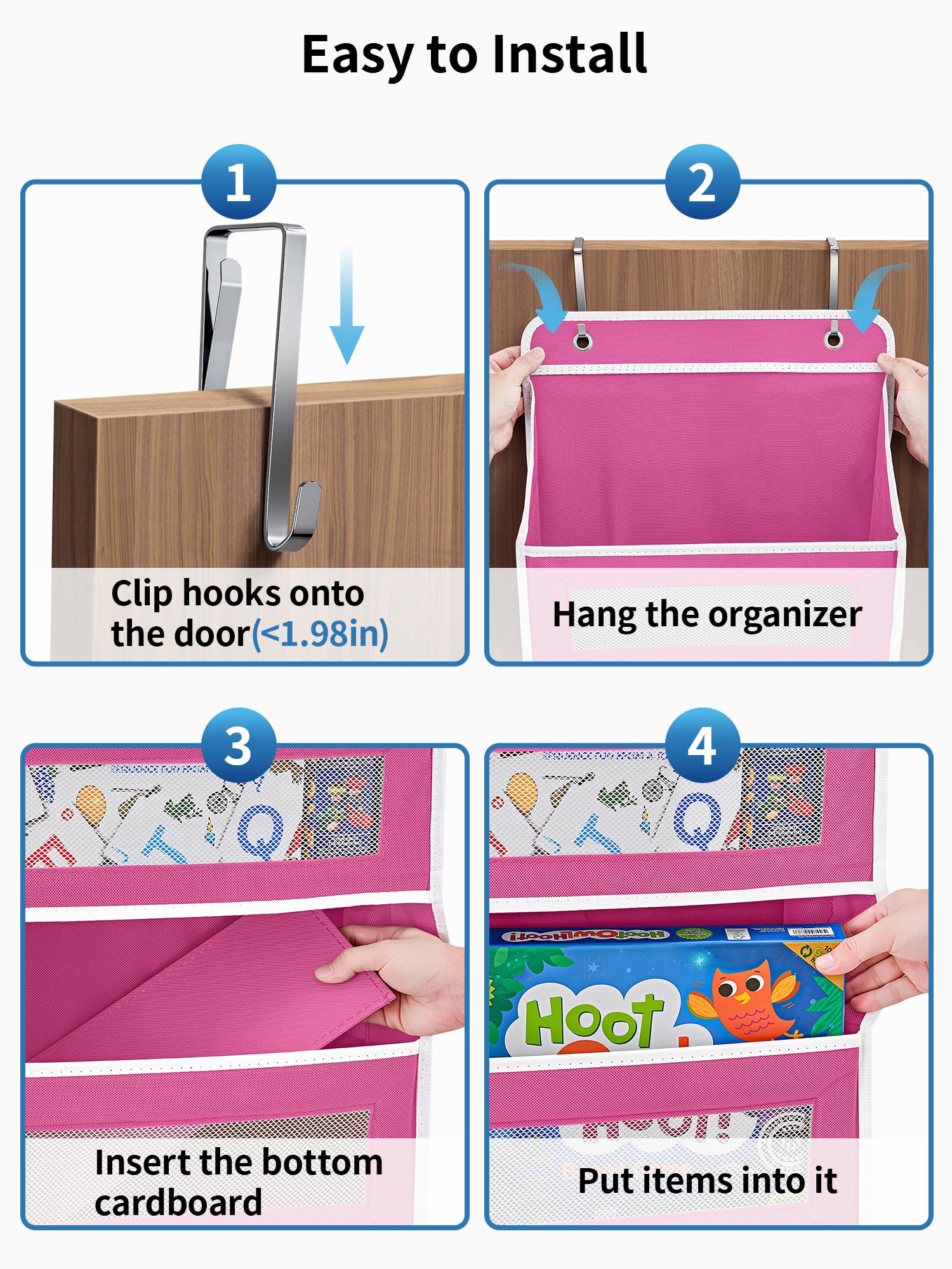 JARLINK Over The Door Organizer Storage, 5 Shelf Hanging Door Organizer with 5 Large Capacity Pockets, Anti Tilt 44 lb Load Behind Door Storage for Bedroom, Bathroom, Pantry, Nursery, (Grey)